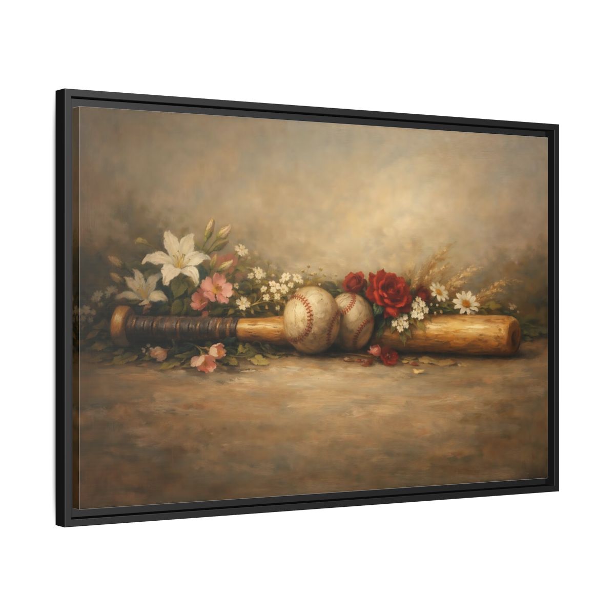 Side Mockup 13. Sports Baseball Bat Vintage Baseball shown as stretched canvas wall art