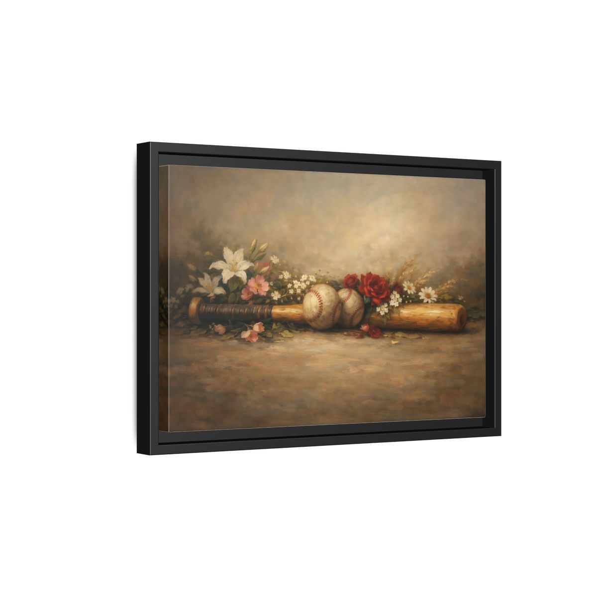 Side Mockup 6. Sports Baseball Bat Vintage Baseball shown as stretched canvas wall art
