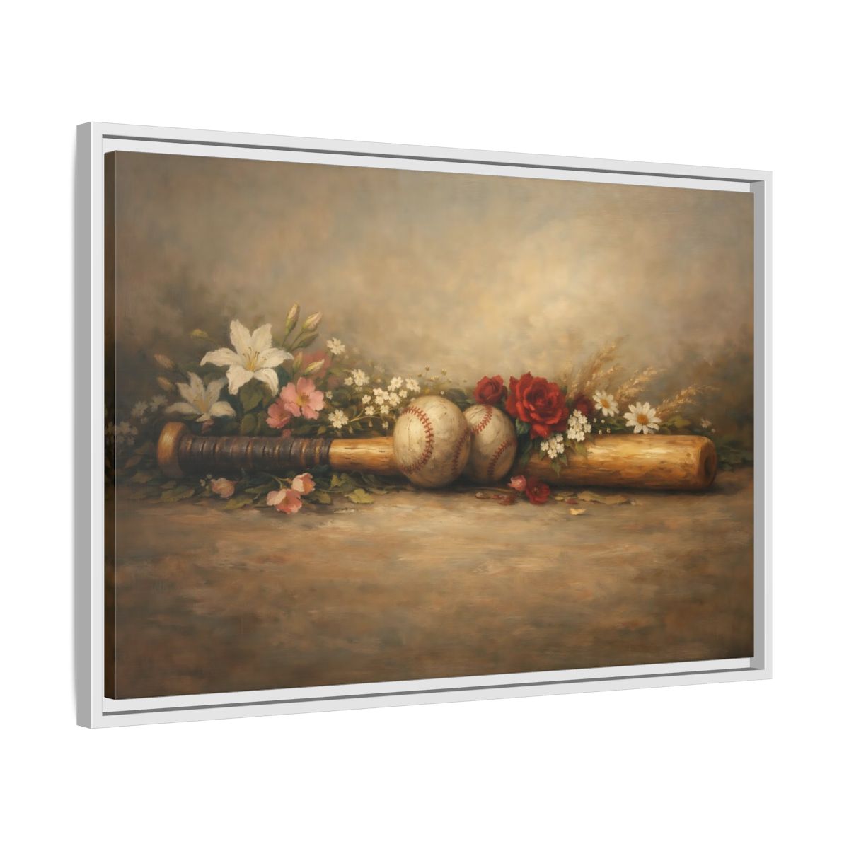 Side Mockup 10. Sports Baseball Bat Vintage Baseball shown as stretched canvas wall art