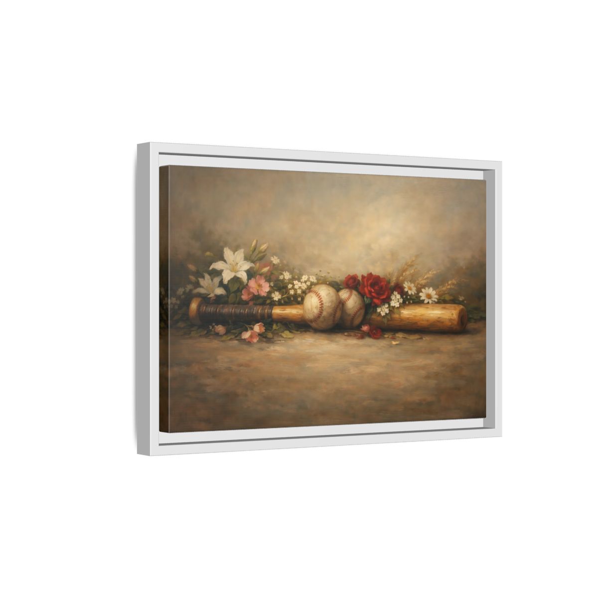 Side Mockup 4. Sports Baseball Bat Vintage Baseball shown as stretched canvas wall art