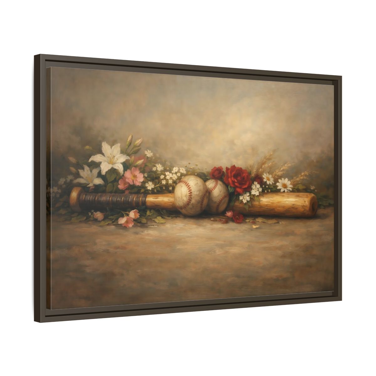 Side Mockup 11. Sports Baseball Bat Vintage Baseball shown as stretched canvas wall art