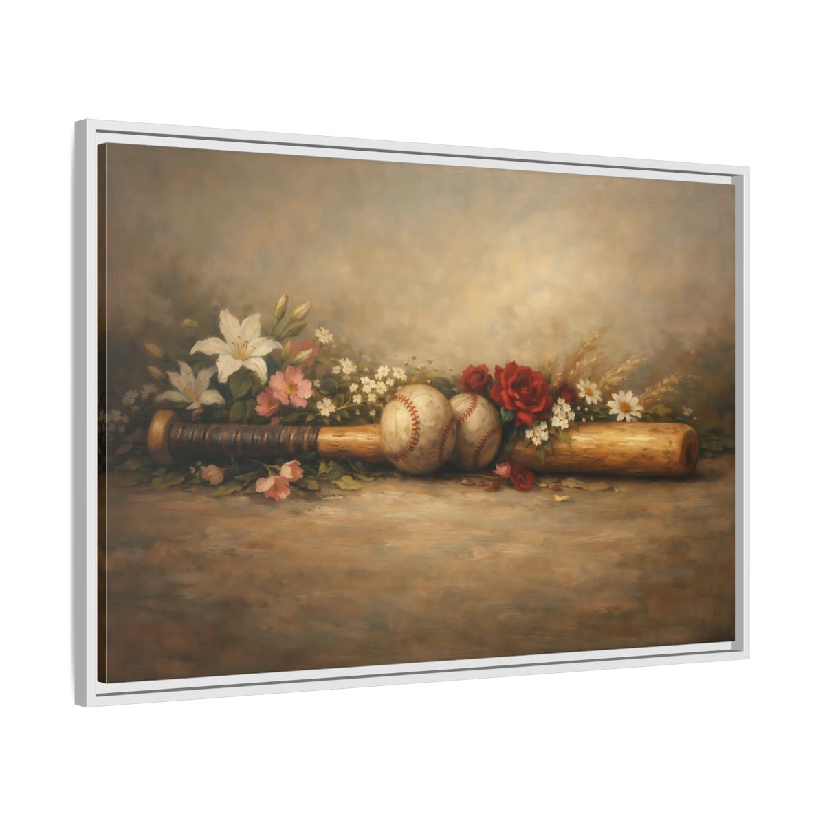 Side Mockup 8. Sports Baseball Bat Vintage Baseball shown as stretched canvas wall art
