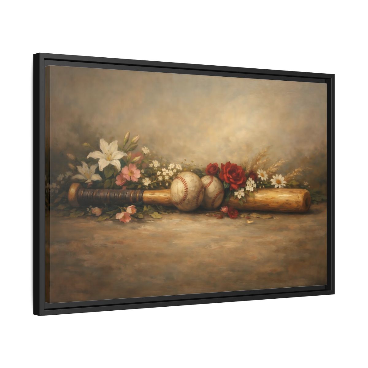 Side Mockup 14. Sports Baseball Bat Vintage Baseball shown as stretched canvas wall art