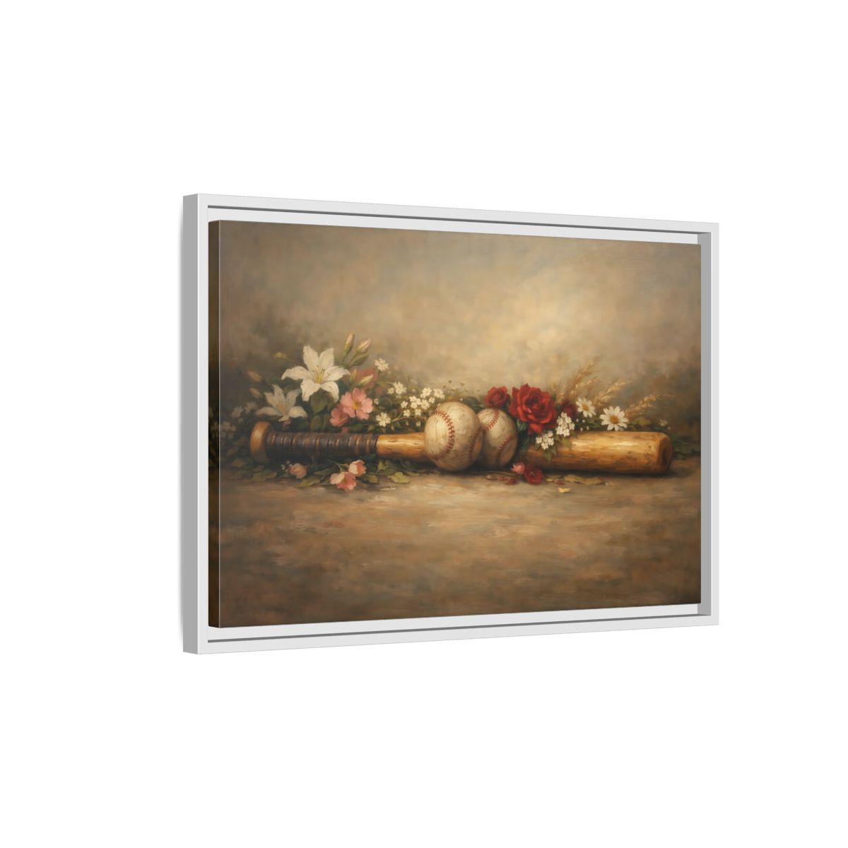 Side Mockup 1. Sports Baseball Bat Vintage Baseball shown as stretched canvas wall art