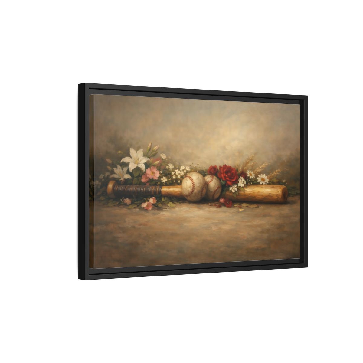 Side Mockup 3. Sports Baseball Bat Vintage Baseball shown as stretched canvas wall art