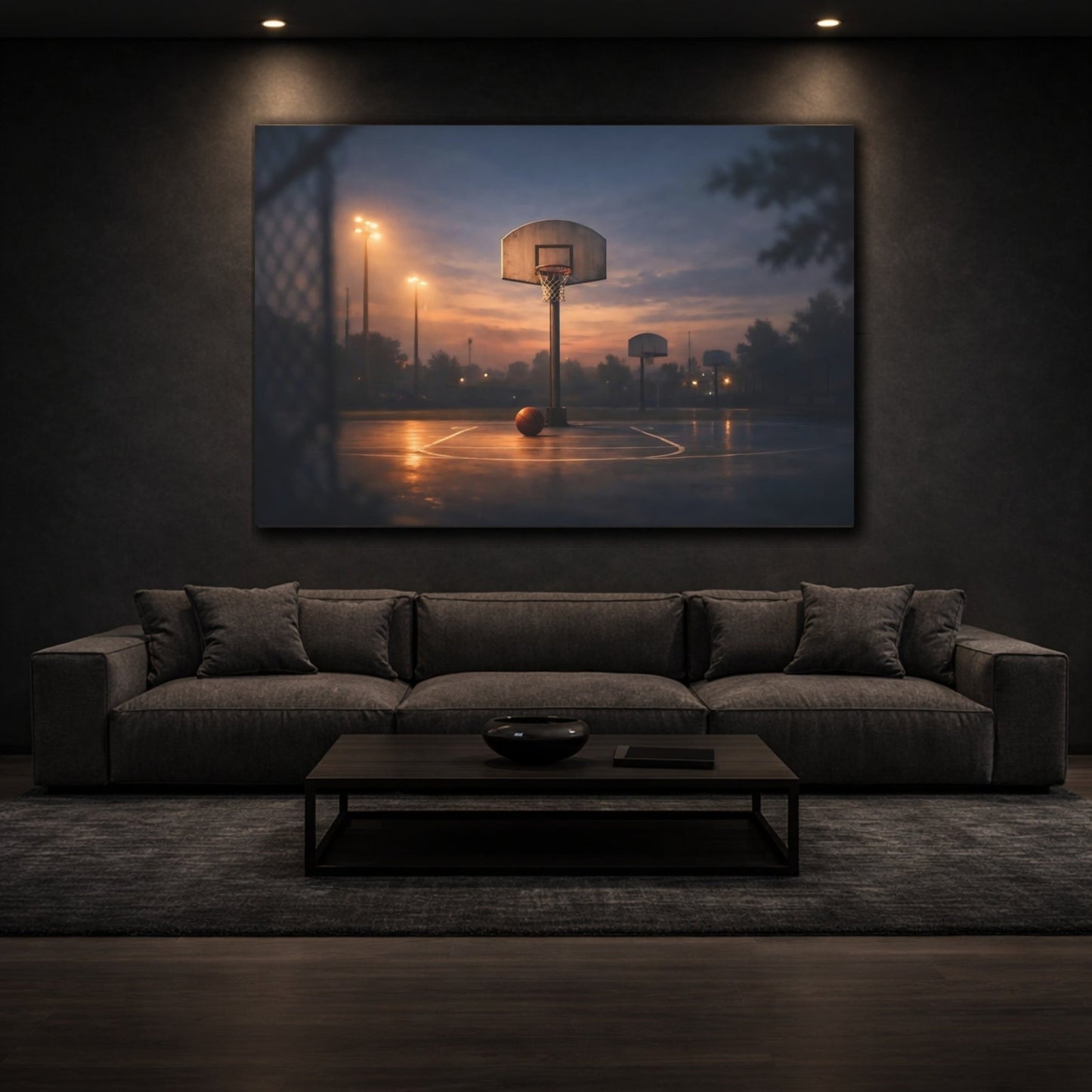 Sports Basketball Court Dusk - Canvas Wall Art Print - YesArtYes