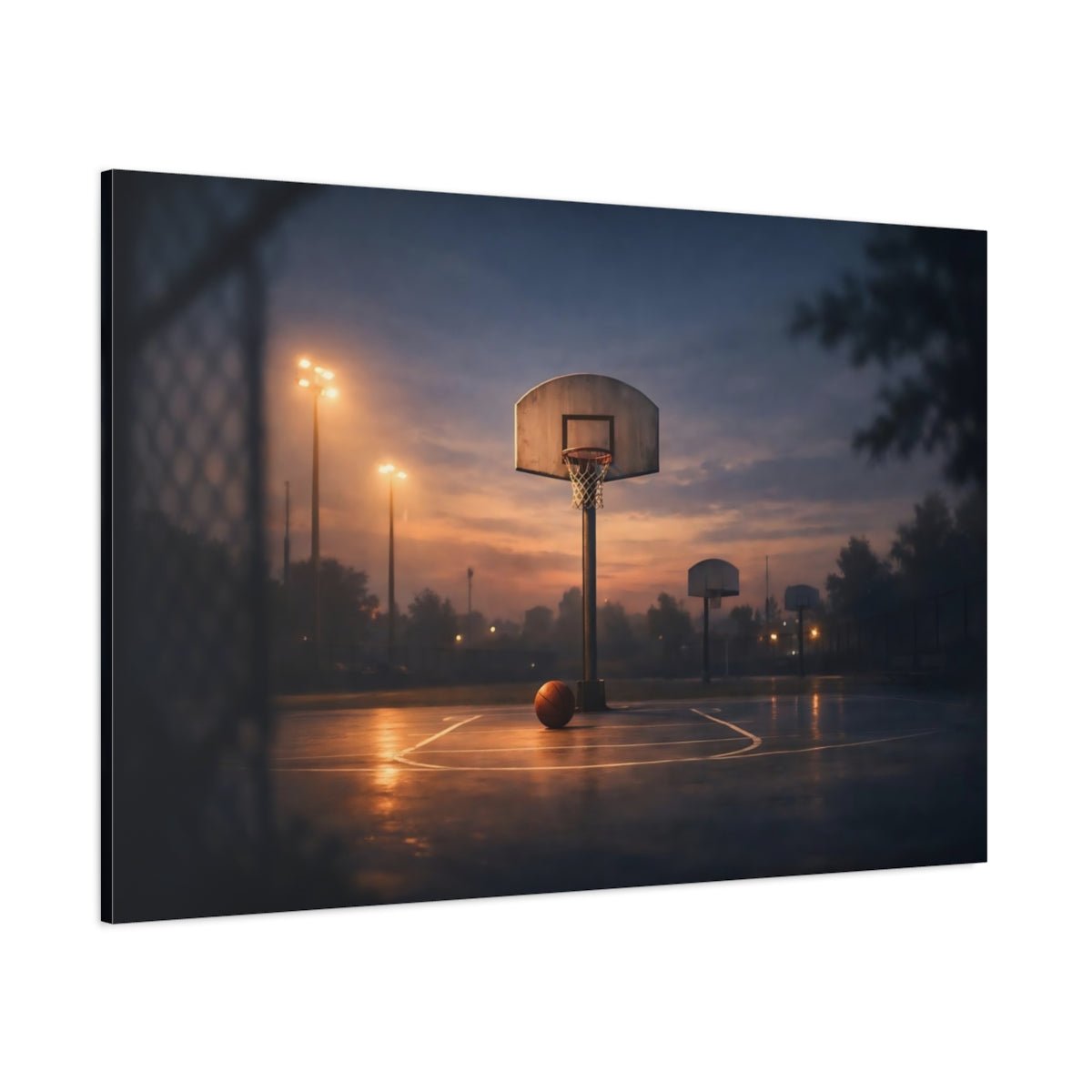 Sports Basketball Court Dusk - Canvas Wall Art Print - YesArtYes