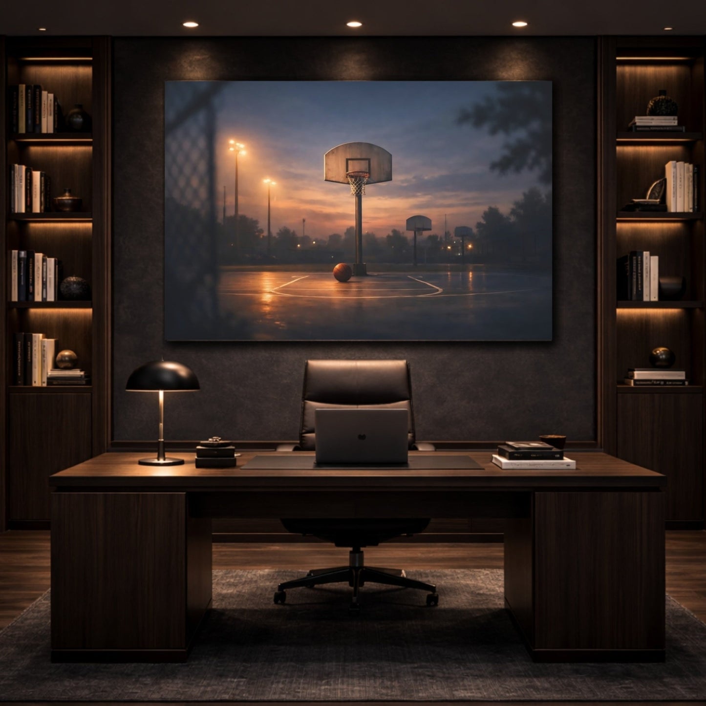 Sports Basketball Court Dusk - Canvas Wall Art Print - YesArtYes