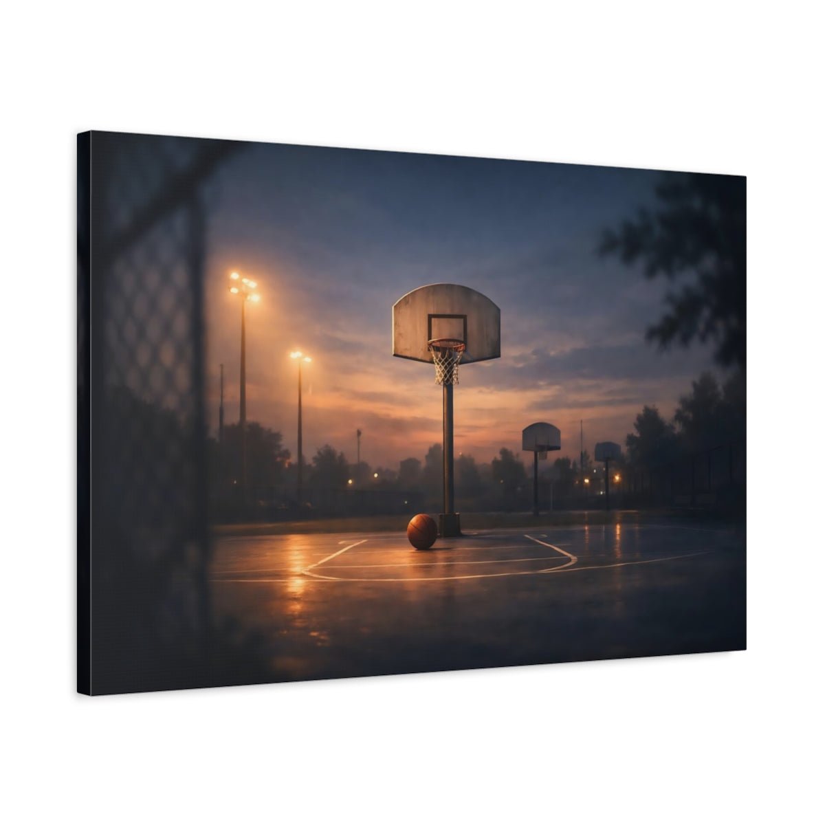 Sports Basketball Court Dusk - Canvas Wall Art Print - YesArtYes