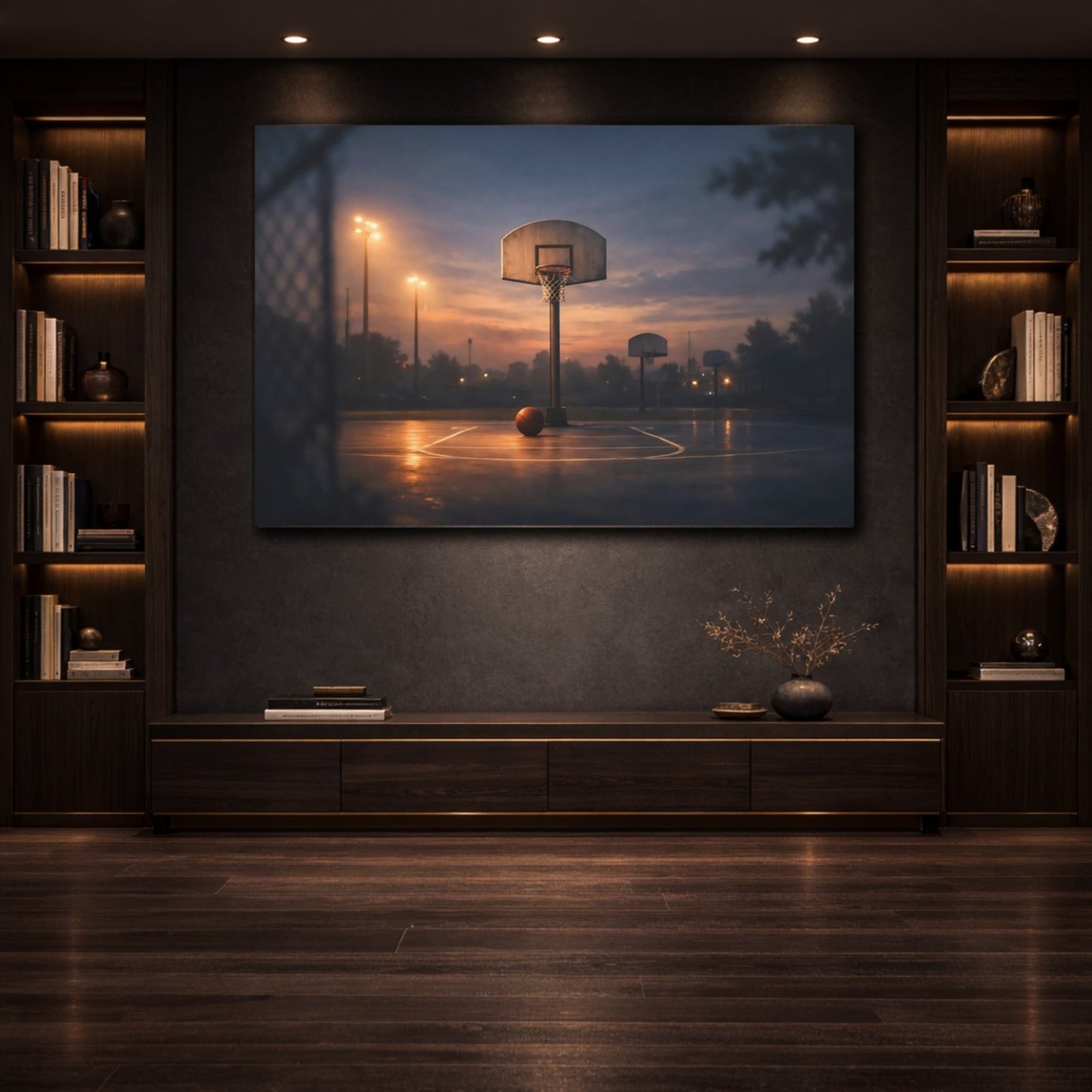 Sports Basketball Court Dusk - Canvas Wall Art Print - YesArtYes