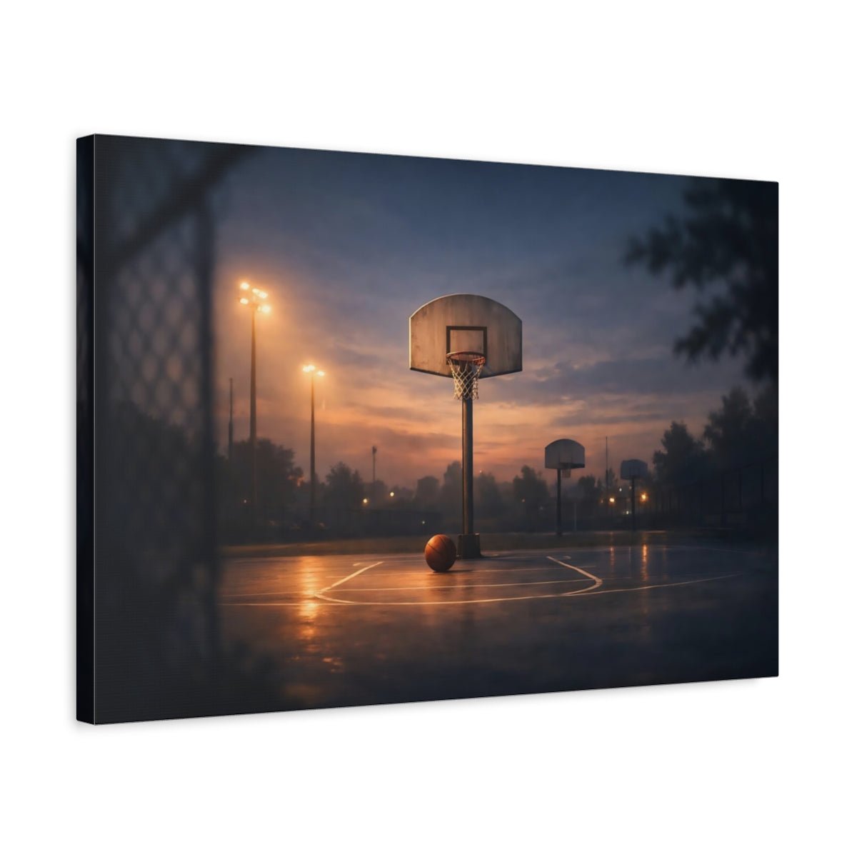 Sports Basketball Court Dusk - Canvas Wall Art Print - YesArtYes