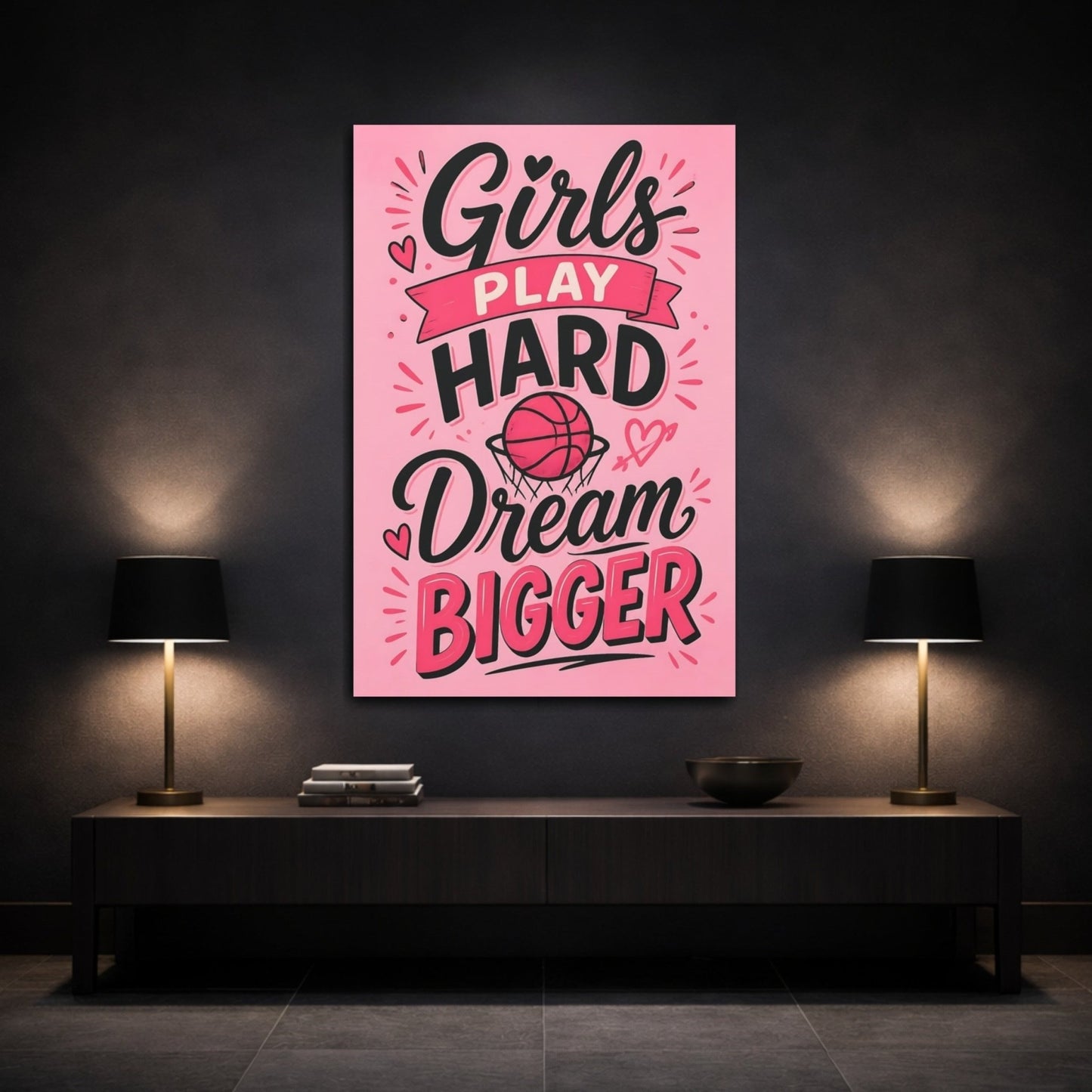 Sports Basketball Pink Quote Canvas Print – Graphic Decor for Girls Bedroom, Statement Wall - YesArtYes