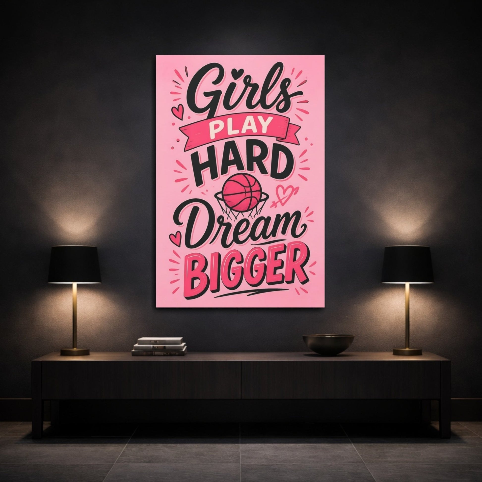 Sports Basketball Pink Quote Canvas Print – Graphic Decor for Girls Bedroom, Statement Wall - YesArtYes