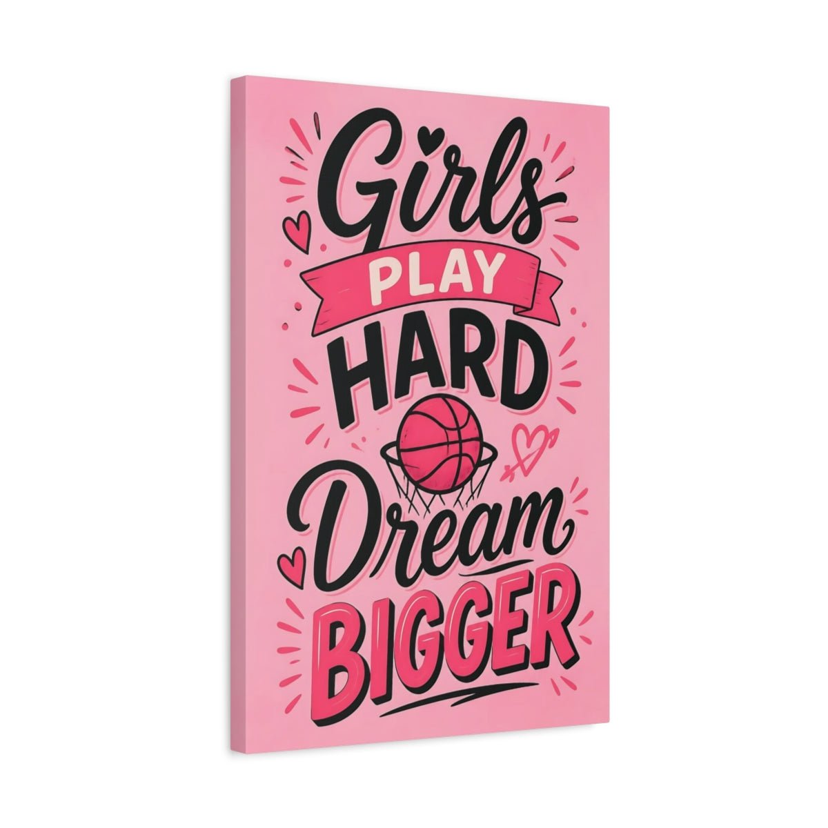 Sports Basketball Pink Quote Canvas Print – Graphic Decor for Girls Bedroom, Statement Wall - YesArtYes