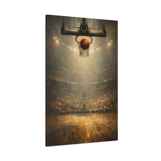 Main Mockup. Sports Basketball Shot Basketball Game Art shown as stretched canvas wall art