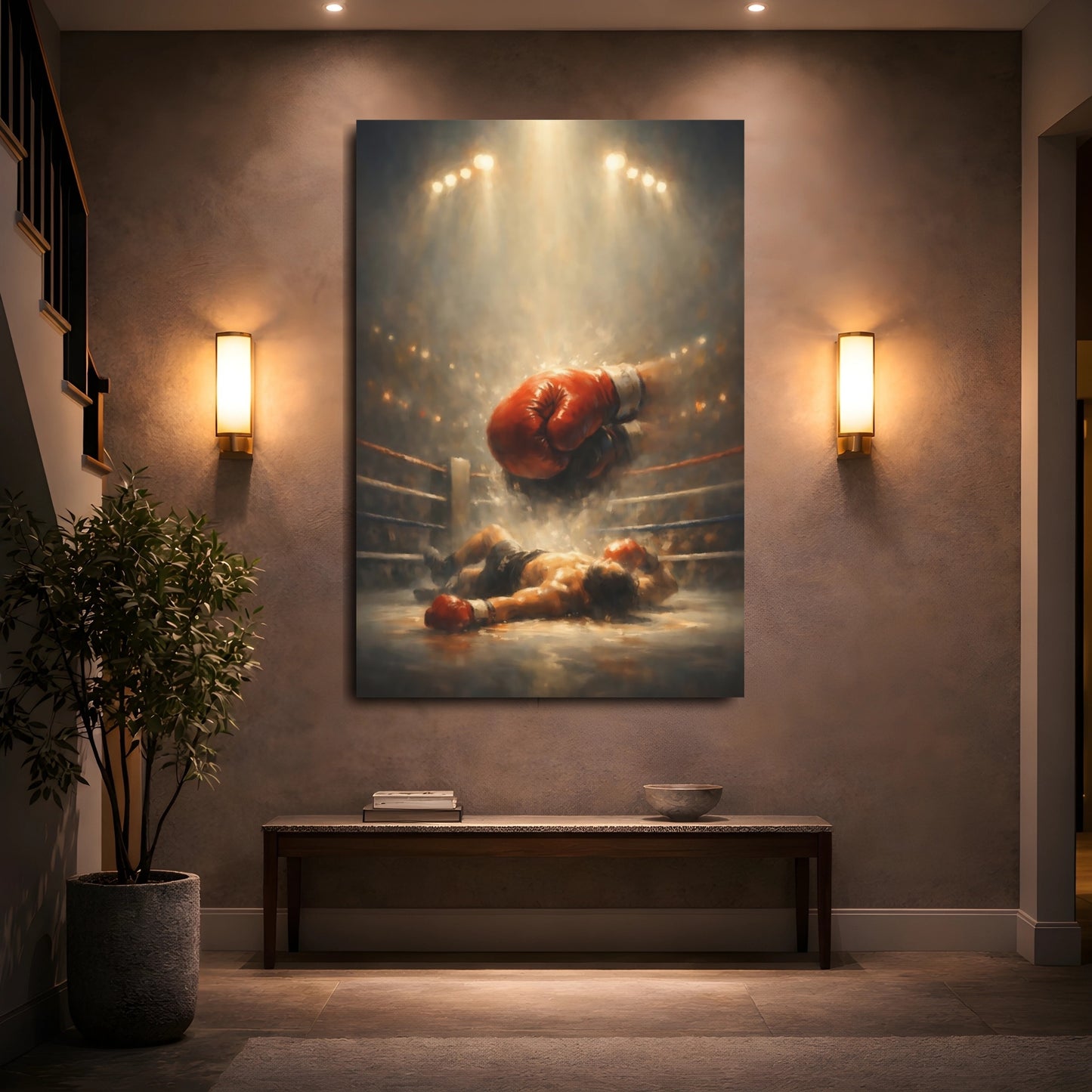 Mockup 4. Sports Boxing Match Boxing Knockout shown as stretched canvas wall art
