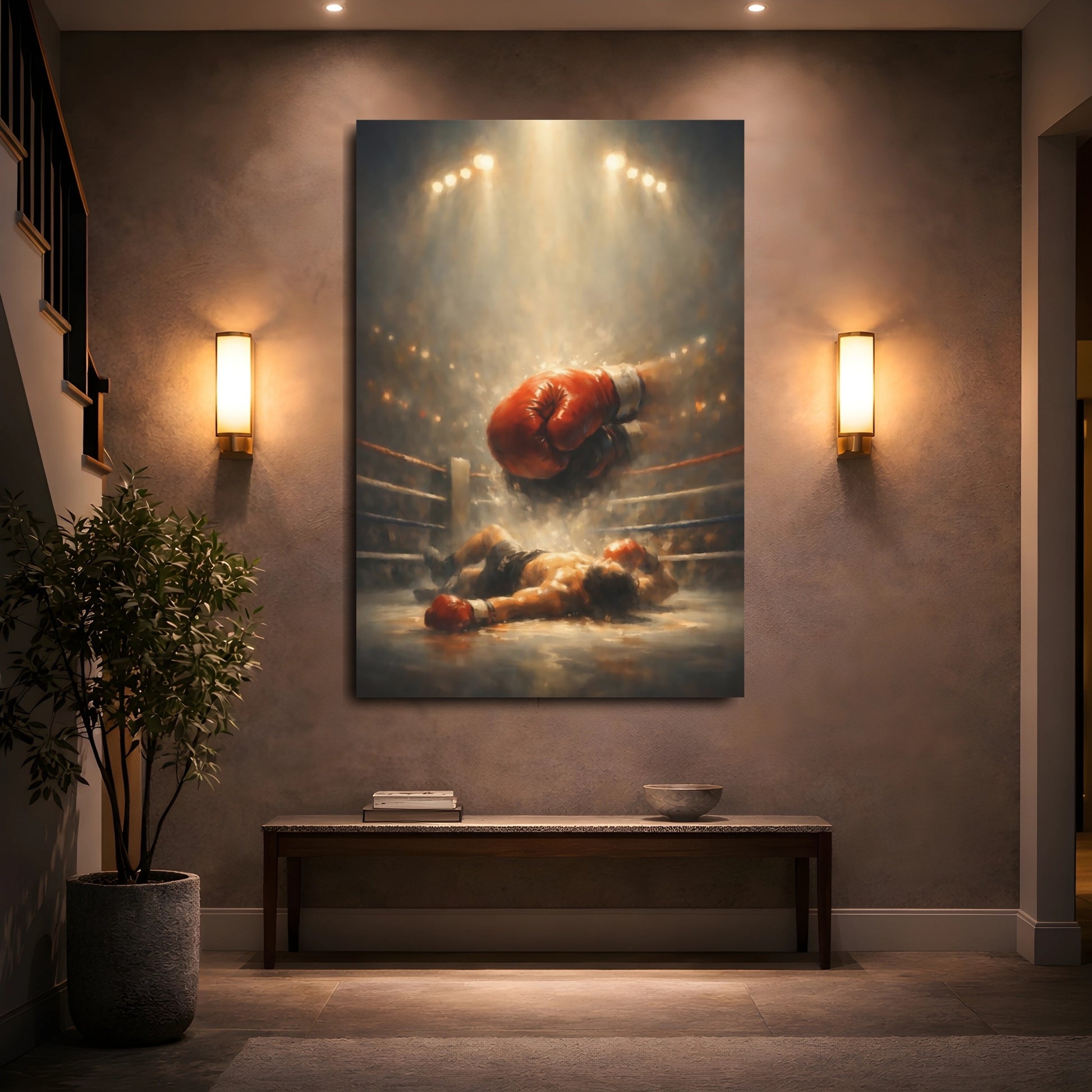 Mockup 4. Sports Boxing Match Boxing Knockout shown as stretched canvas wall art