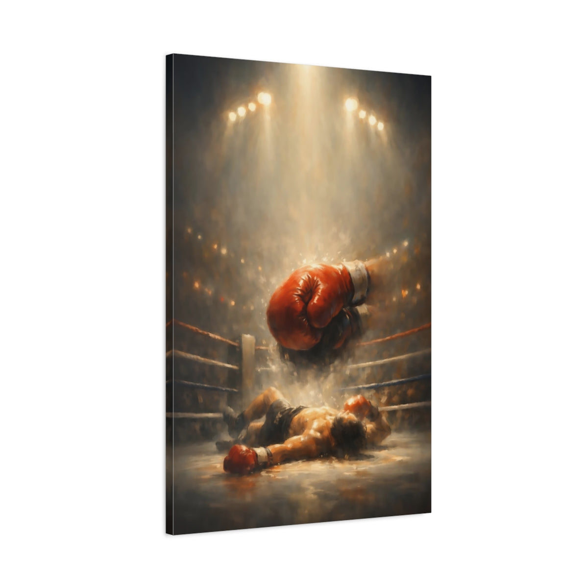 Side Mockup 1. Sports Boxing Match Boxing Knockout shown as stretched canvas wall art