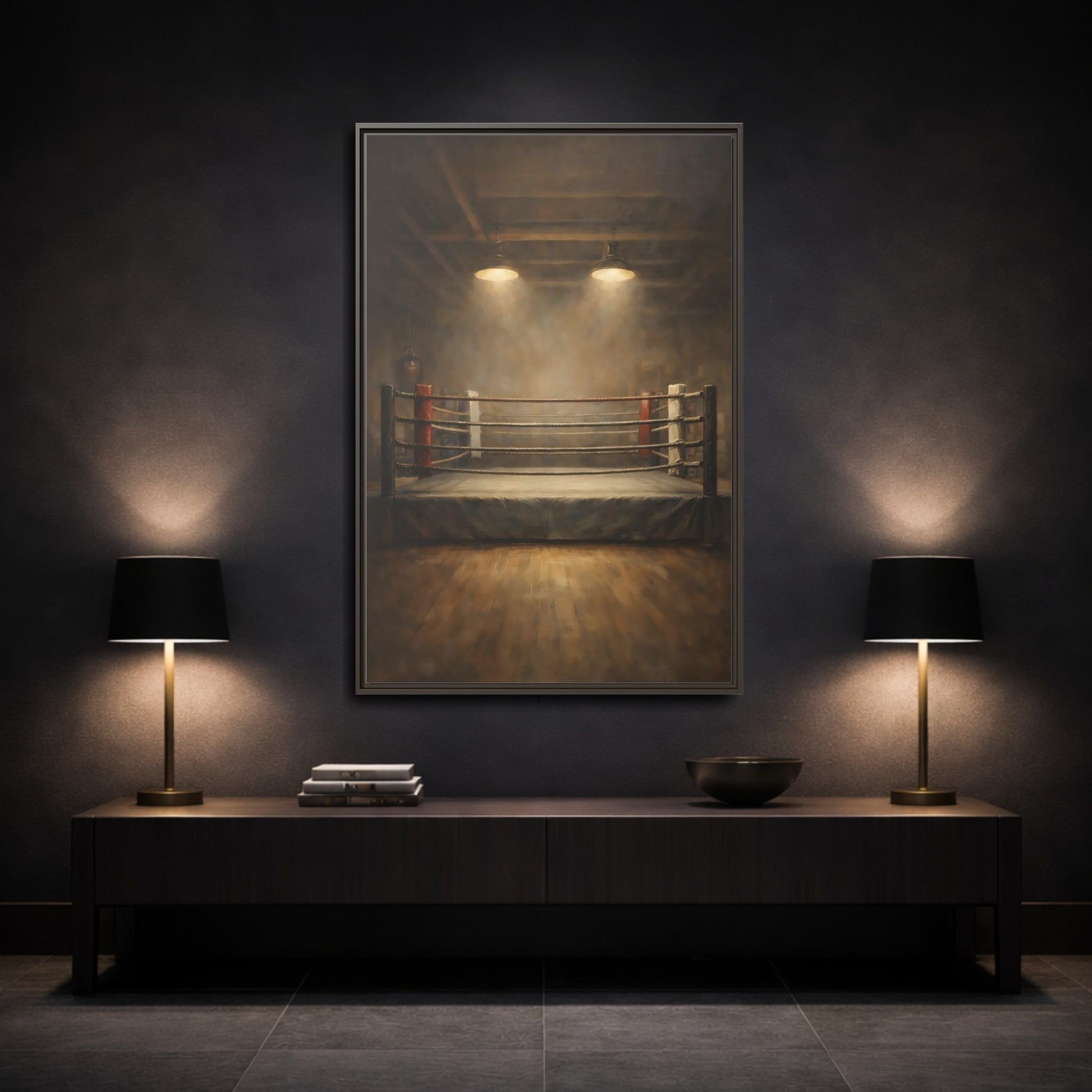 Mockup 2. Sports Boxing Ring Brown And Beige shown as stretched canvas wall art