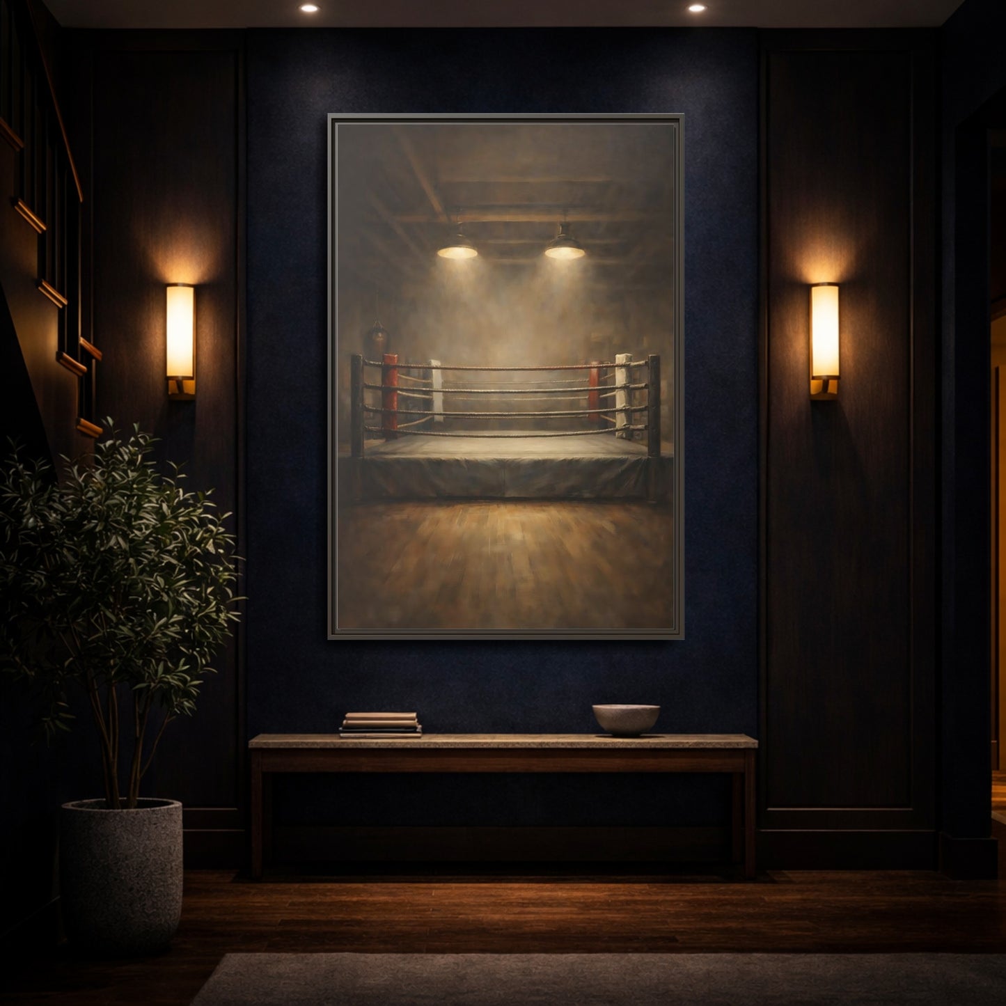 Mockup 3. Sports Boxing Ring Brown And Beige shown as stretched canvas wall art