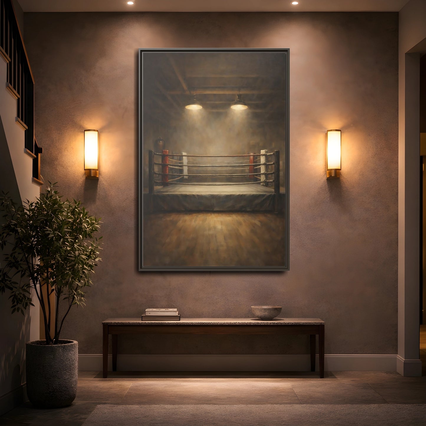 Mockup 4. Sports Boxing Ring Brown And Beige shown as stretched canvas wall art