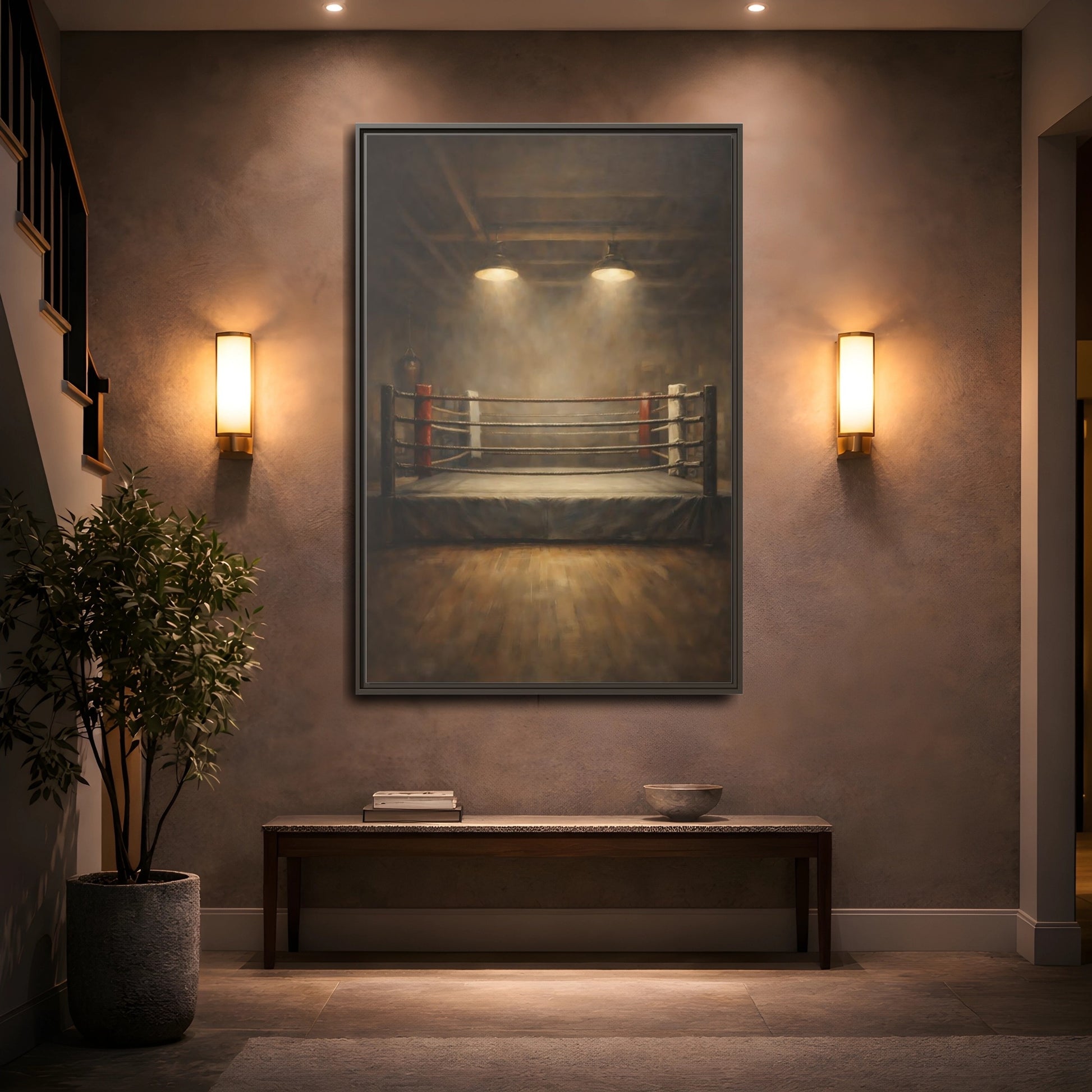 Mockup 4. Sports Boxing Ring Brown And Beige shown as stretched canvas wall art