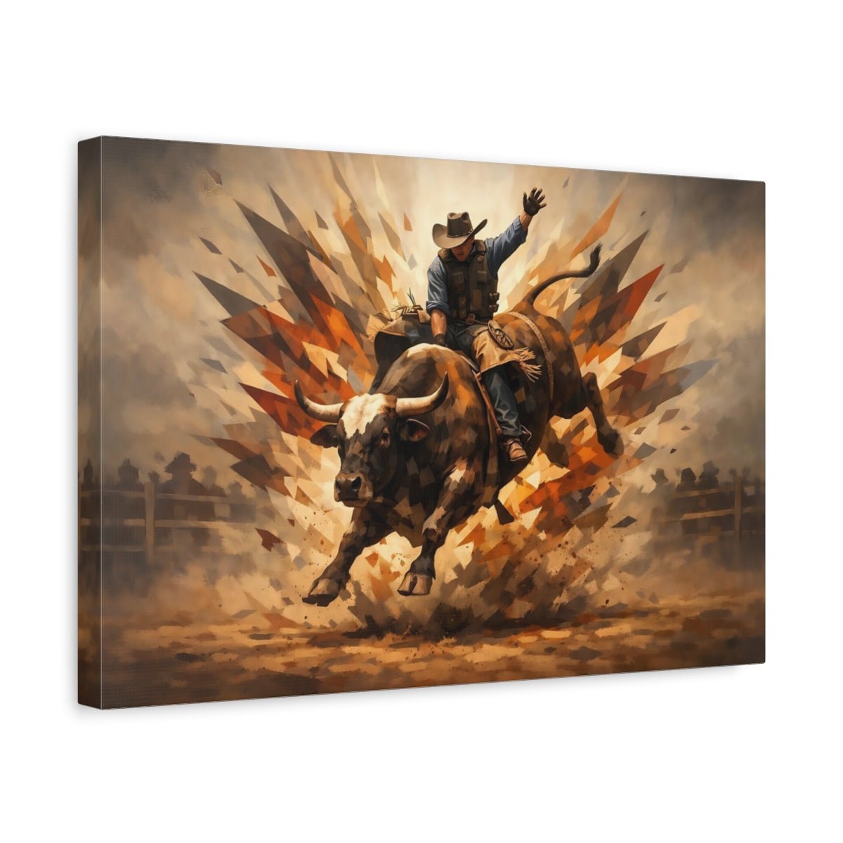 Sports Bull Riding Brown And Orange - Canvas Wall Art Print - YesArtYes