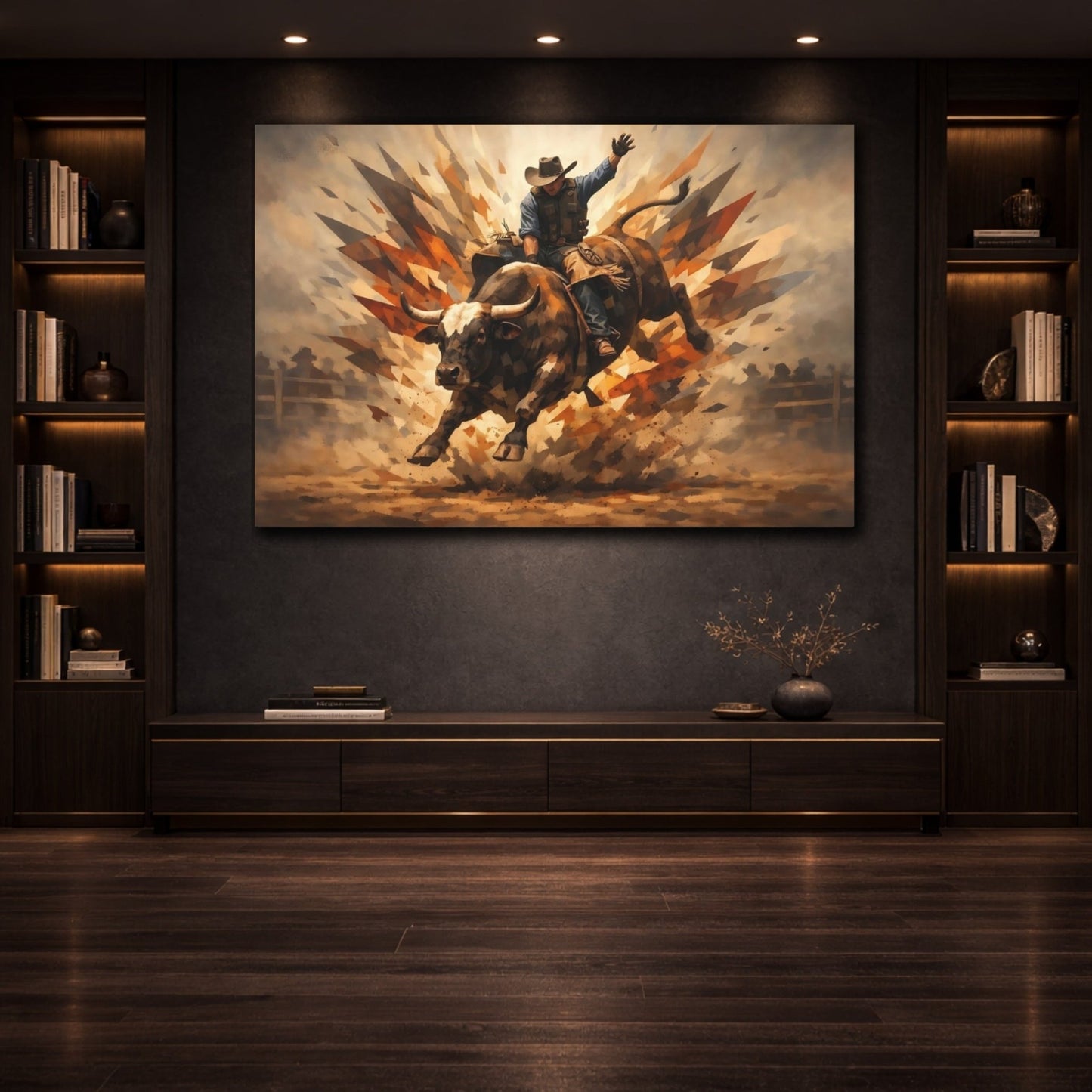 Sports Bull Riding Brown And Orange - Canvas Wall Art Print - YesArtYes