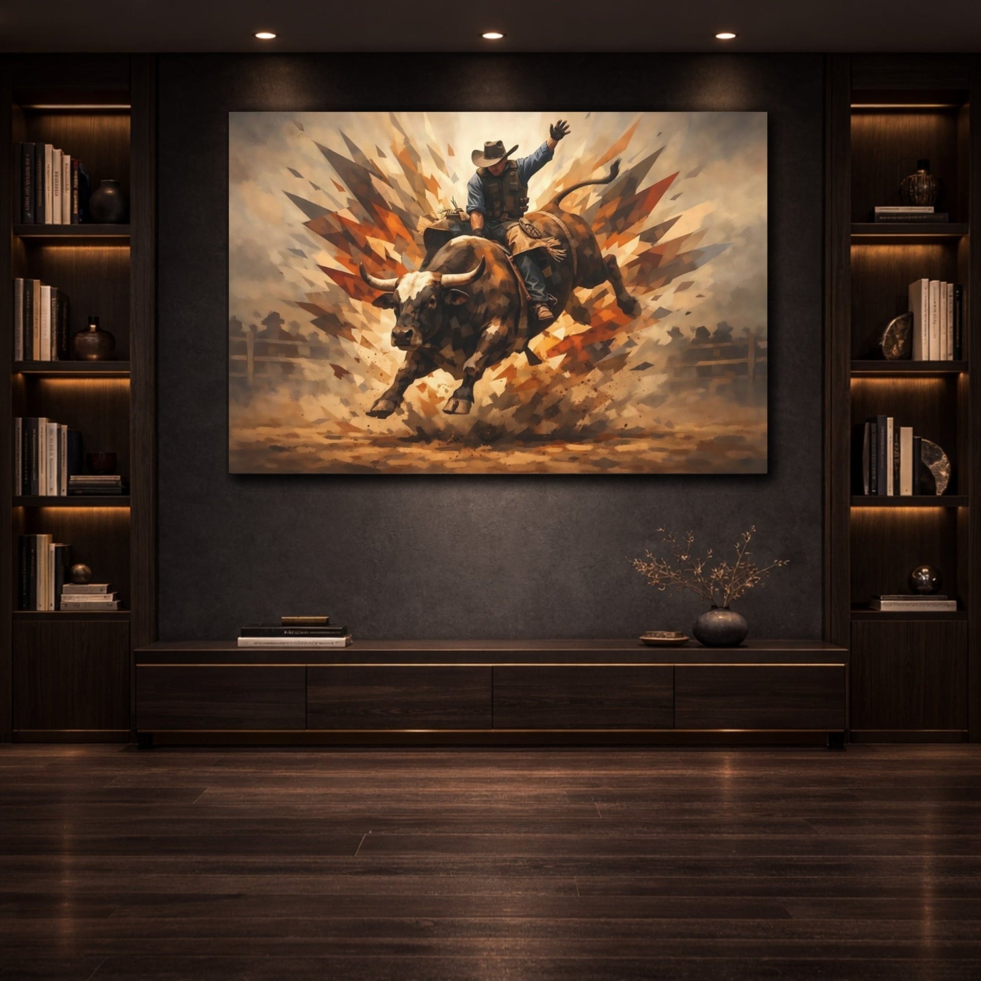 Sports Bull Riding Brown And Orange - Canvas Wall Art Print - YesArtYes