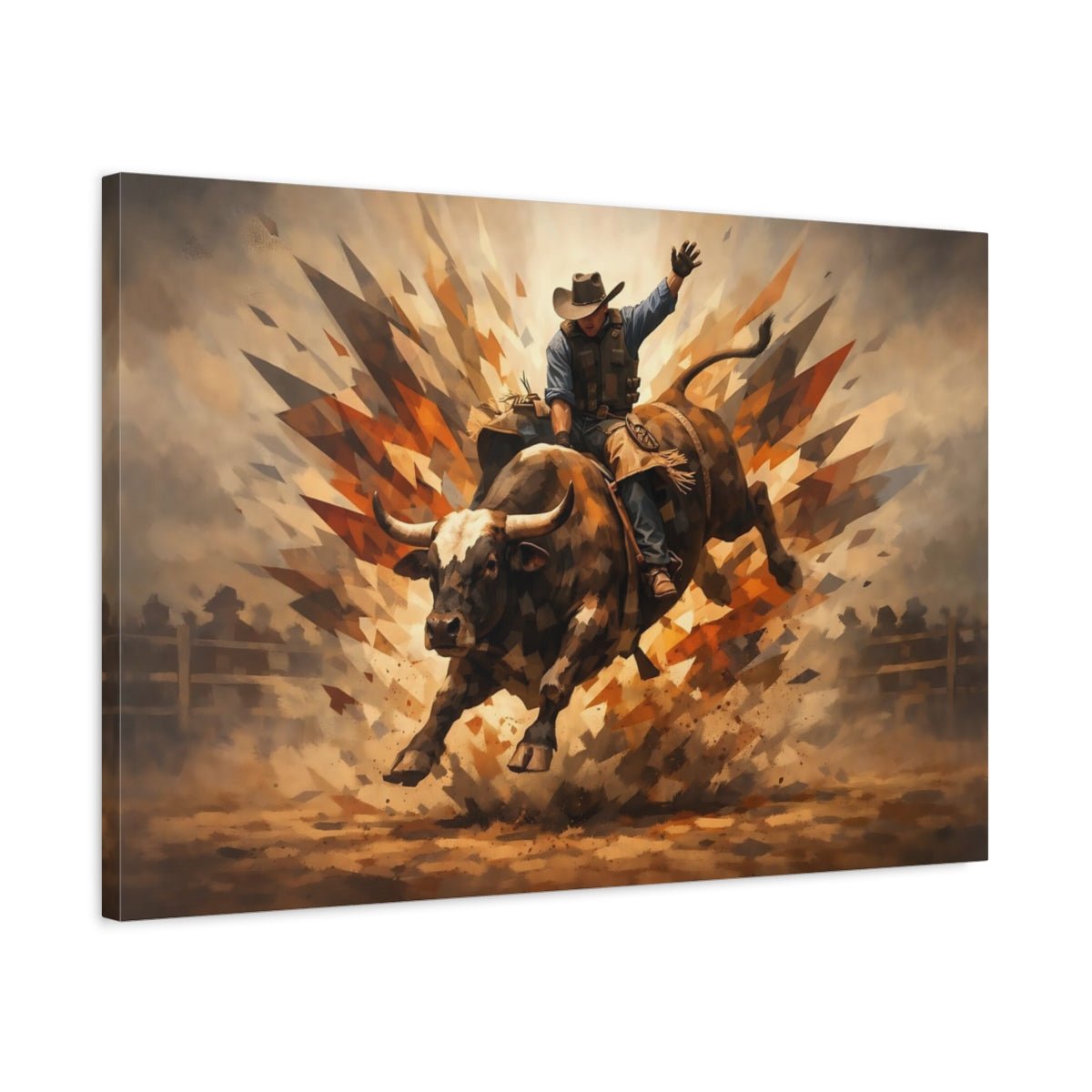 Sports Bull Riding Brown And Orange - Canvas Wall Art Print - YesArtYes