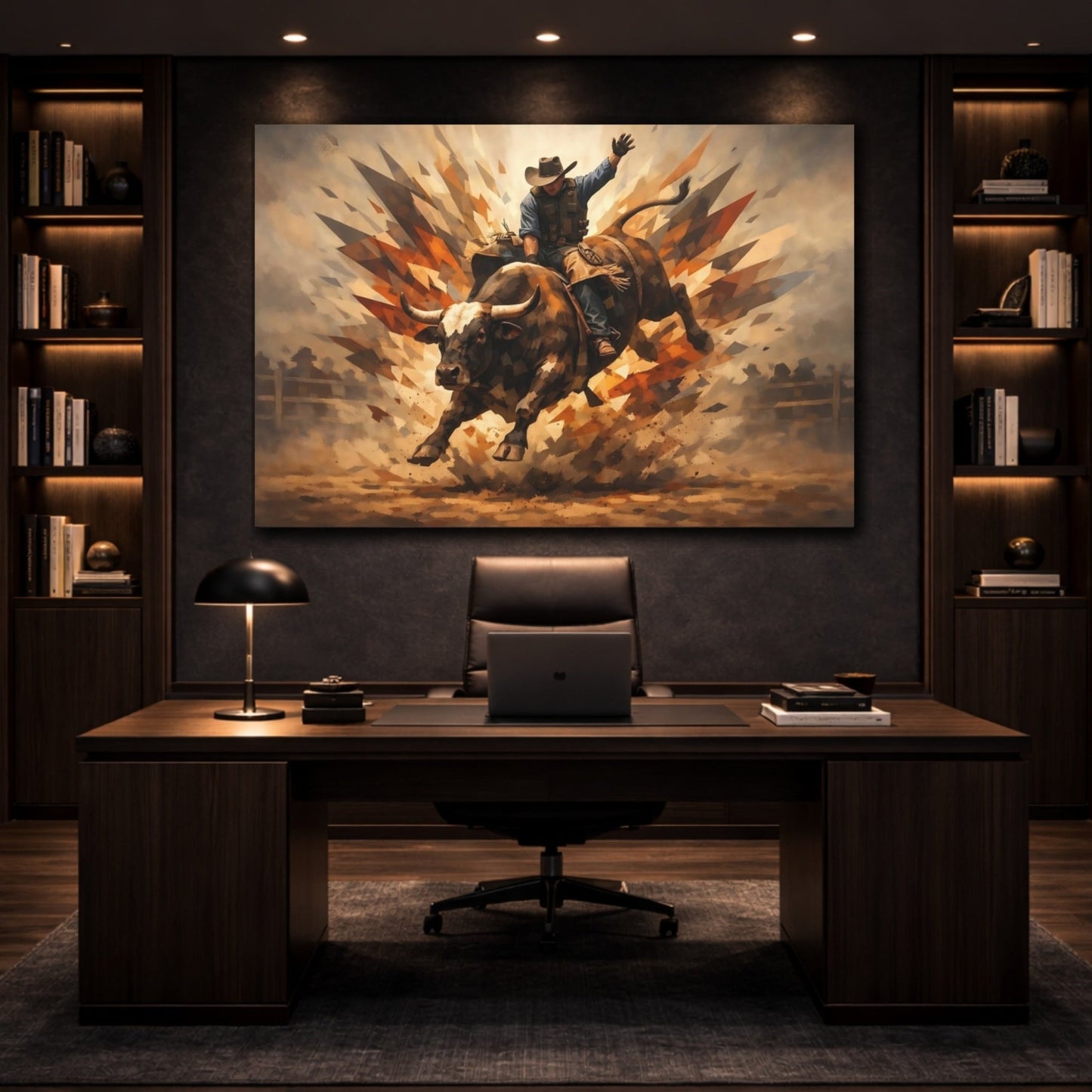 Sports Bull Riding Brown And Orange - Canvas Wall Art Print - YesArtYes