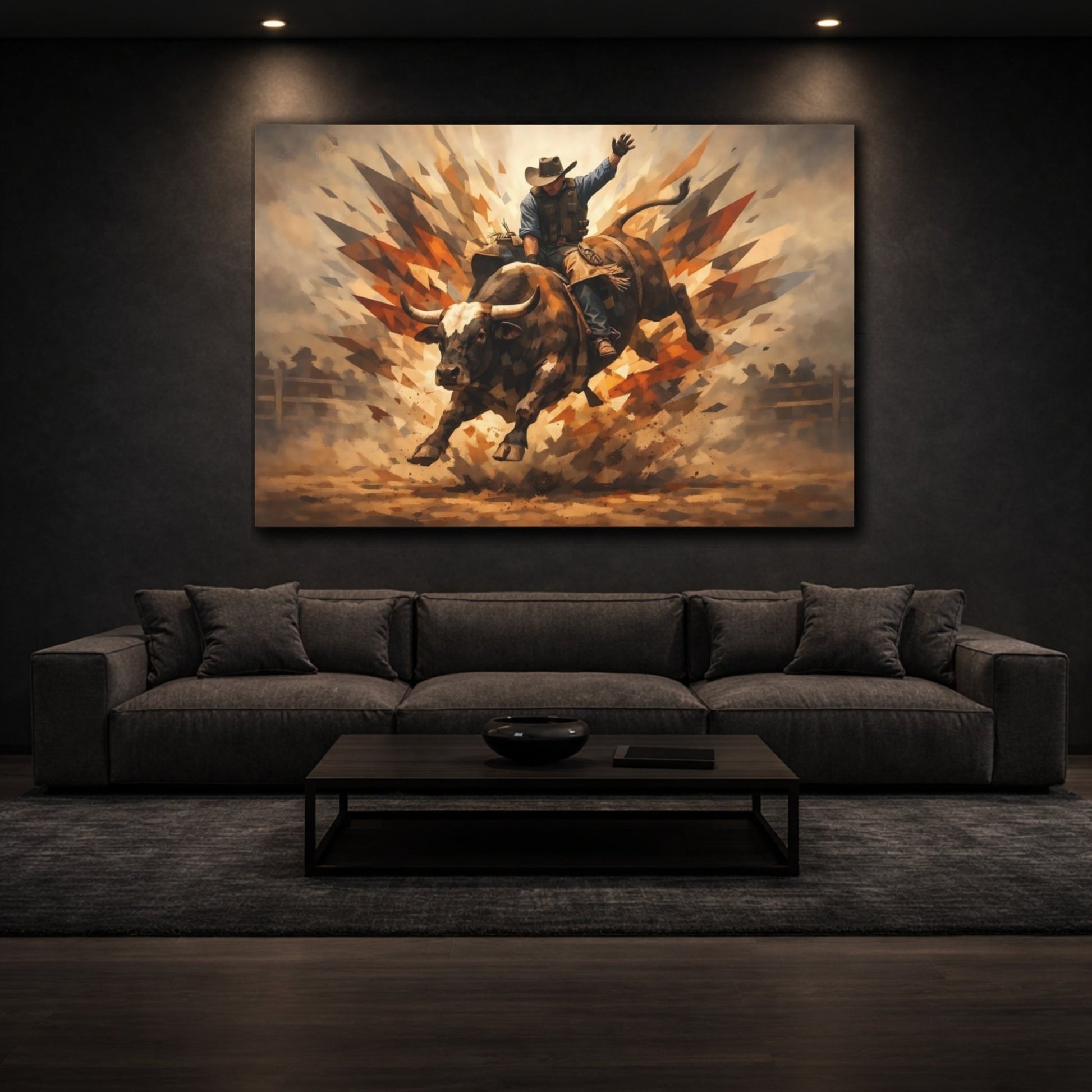 Sports Bull Riding Brown And Orange - Canvas Wall Art Print - YesArtYes
