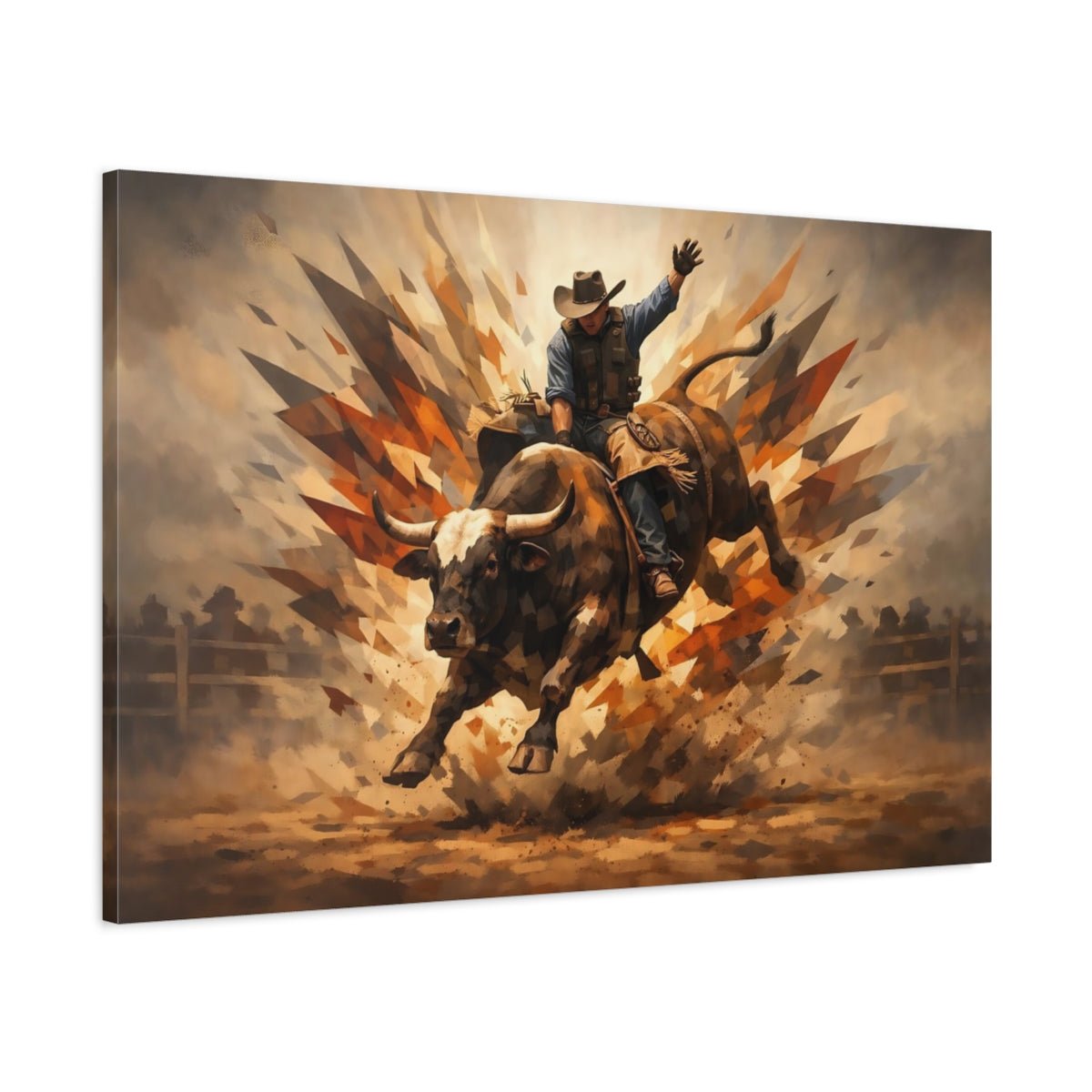 Sports Bull Riding Brown And Orange - Canvas Wall Art Print - YesArtYes