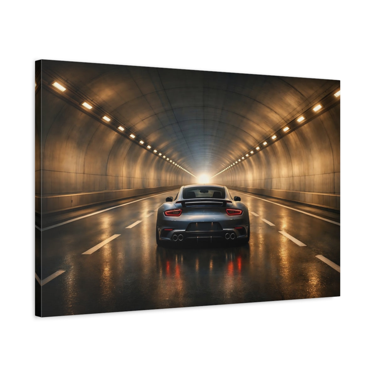 Side Mockup 2. Sports Sports Car Grey Car shown as stretched canvas wall art
