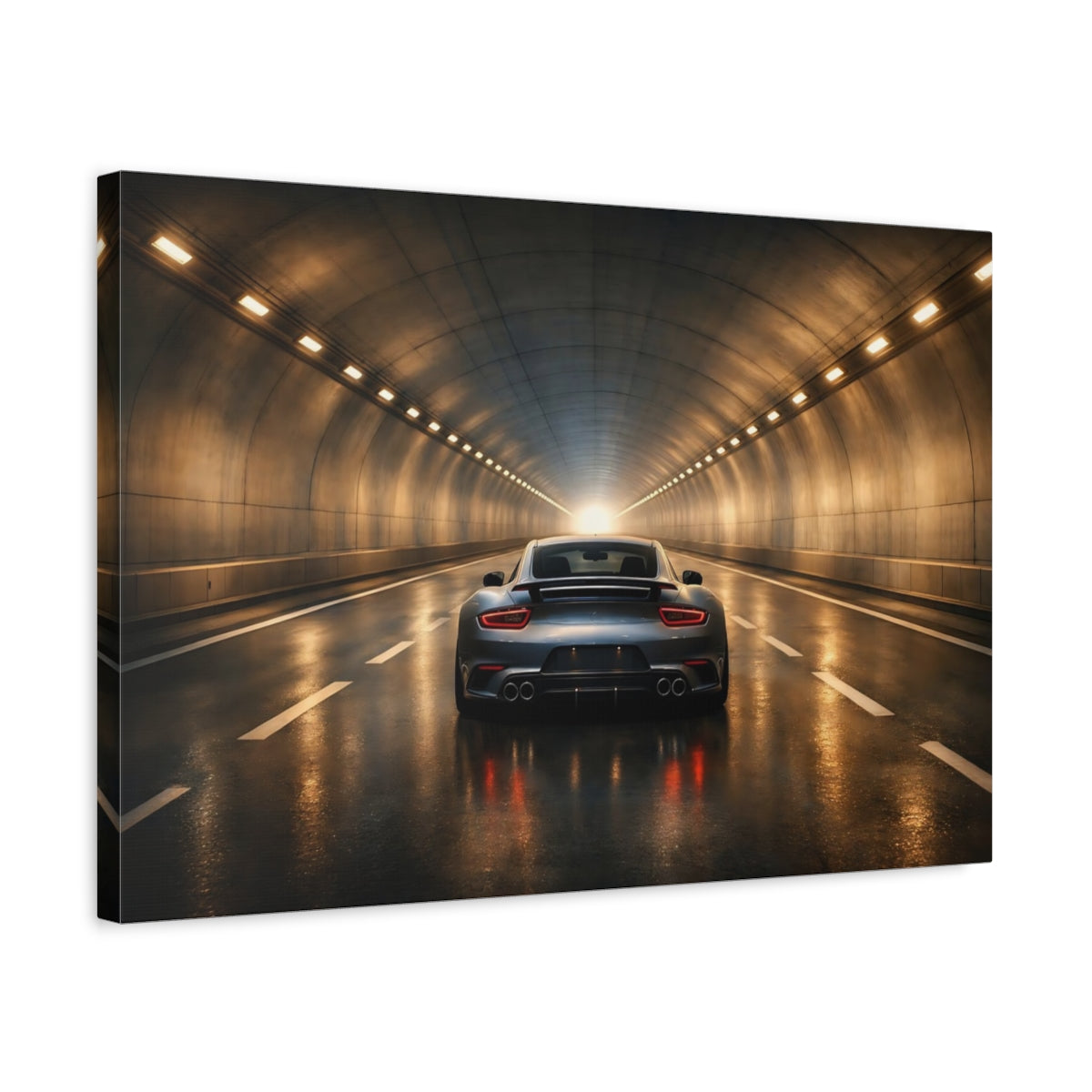 Side Mockup 3. Sports Sports Car Grey Car shown as stretched canvas wall art