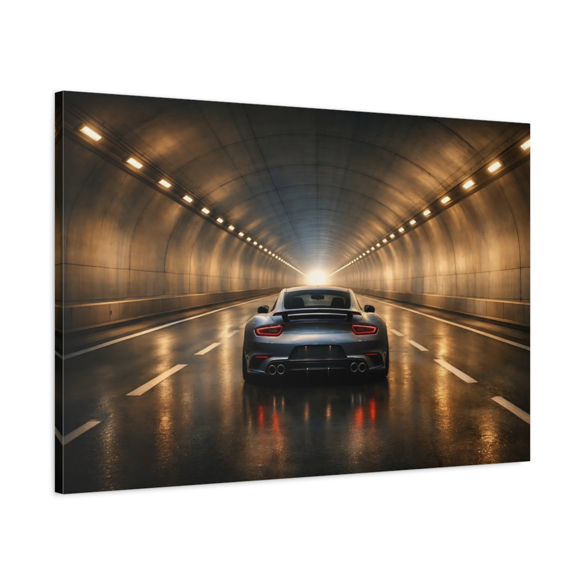 Side Mockup 1. Sports Sports Car Grey Car shown as stretched canvas wall art