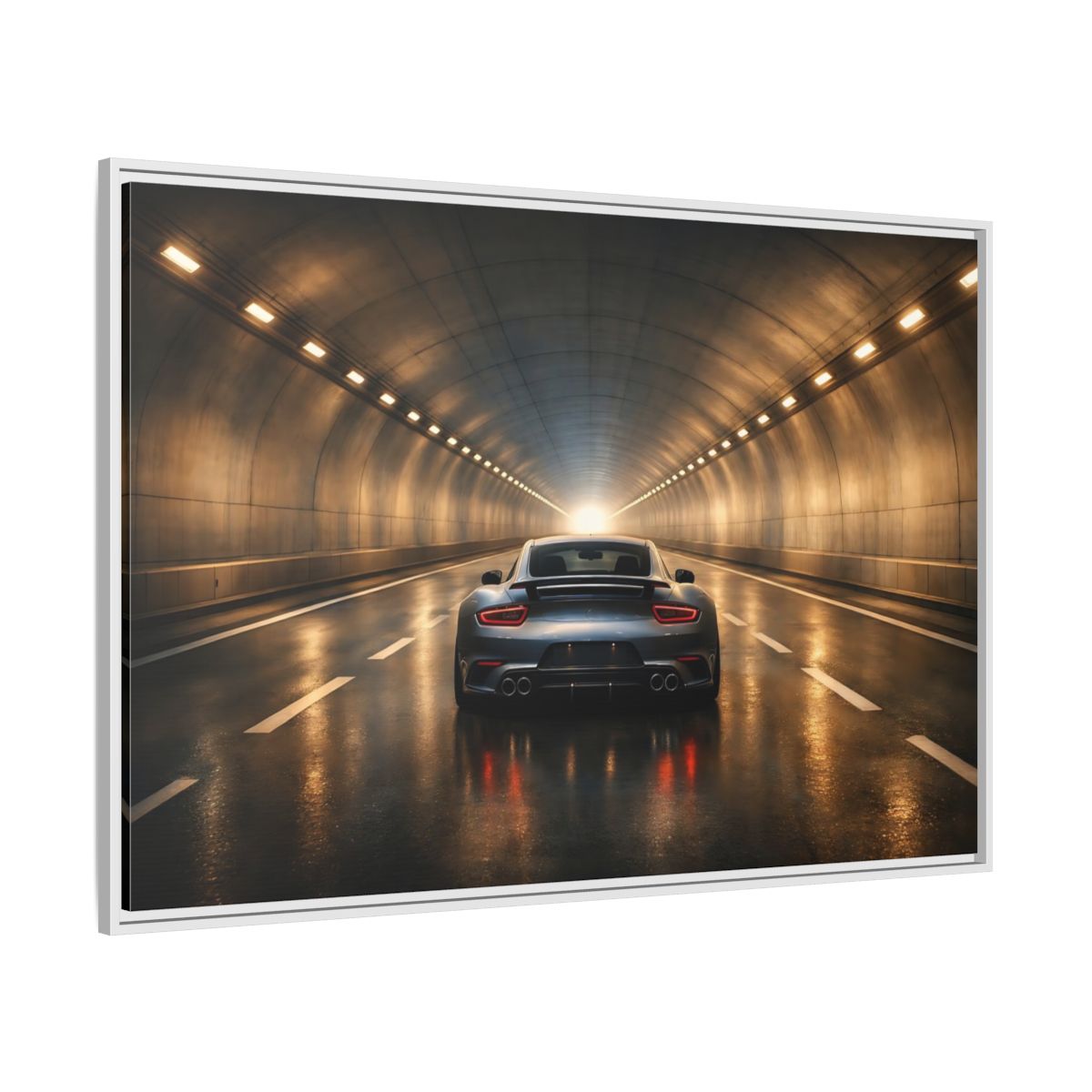 Side Mockup 7. Sports Sports Car Grey Sports Car shown as stretched canvas wall art