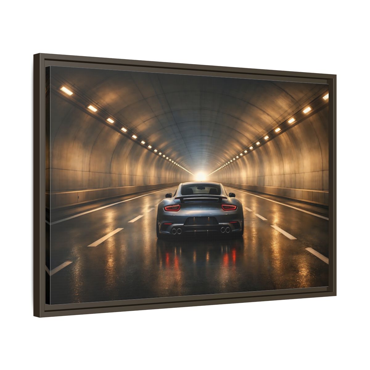 Side Mockup 11. Sports Sports Car Grey Sports Car shown as stretched canvas wall art