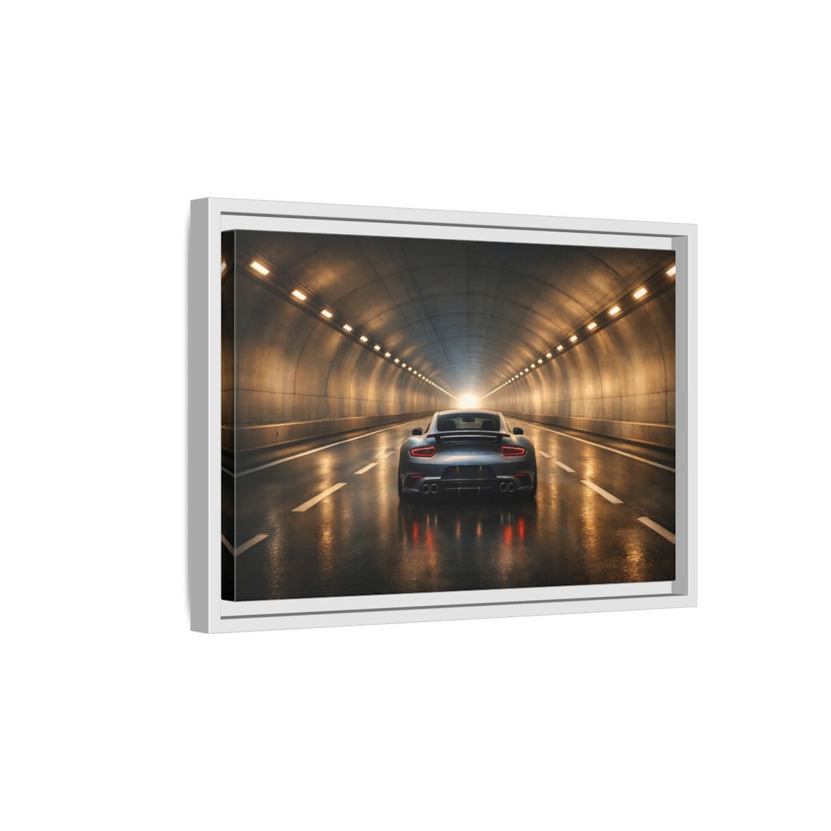 Side Mockup 4. Sports Sports Car Grey Sports Car shown as stretched canvas wall art