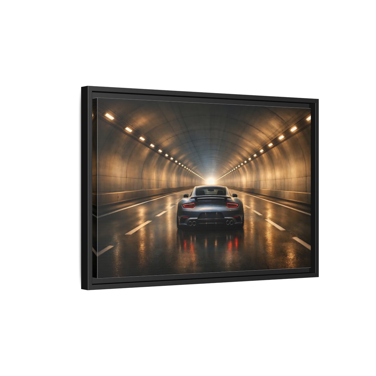 Side Mockup 3. Sports Sports Car Grey Sports Car shown as stretched canvas wall art