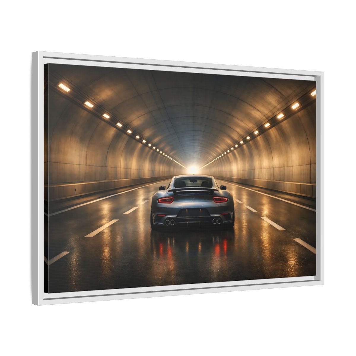 Side Mockup 10. Sports Sports Car Grey Sports Car shown as stretched canvas wall art