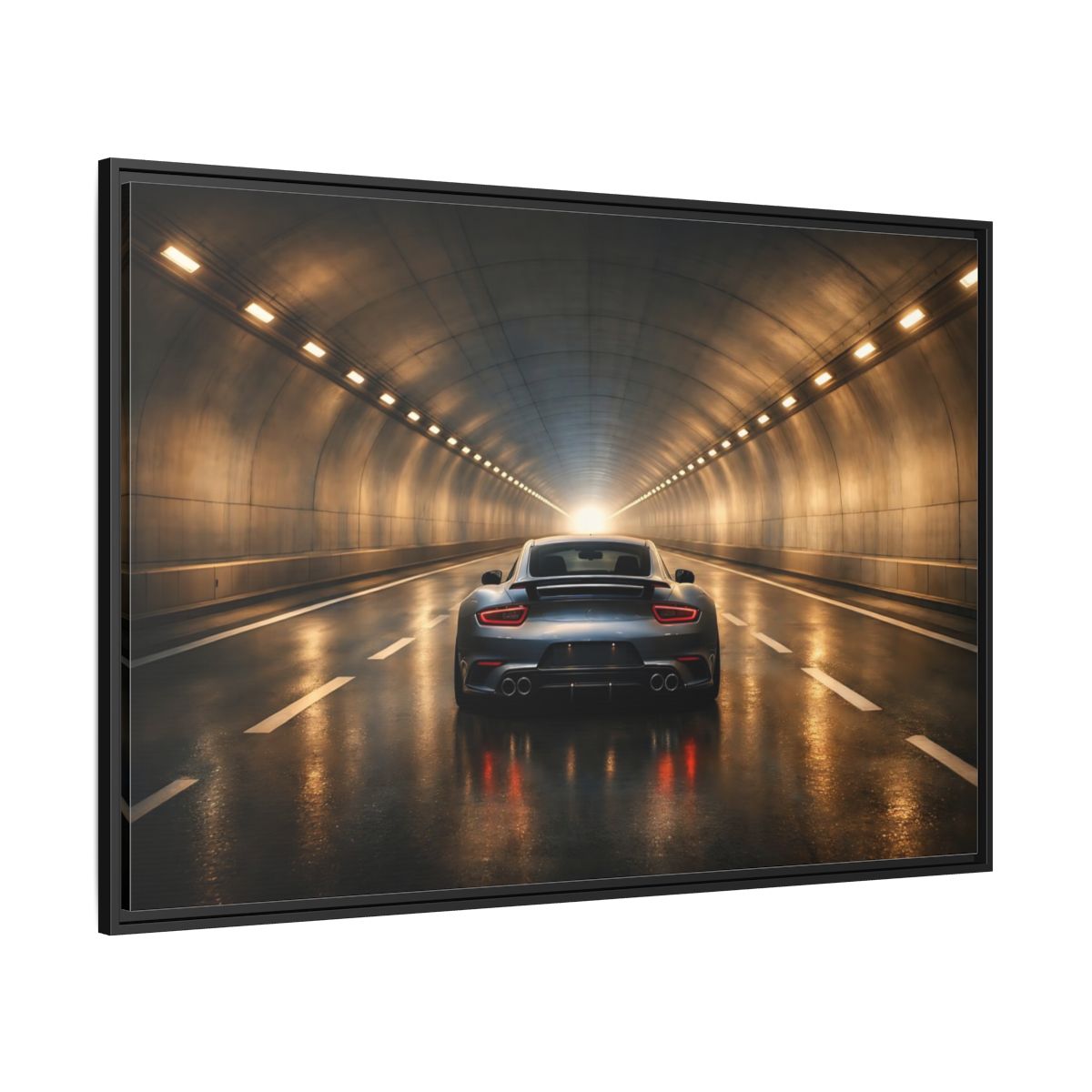 Side Mockup 12. Sports Sports Car Grey Sports Car shown as stretched canvas wall art