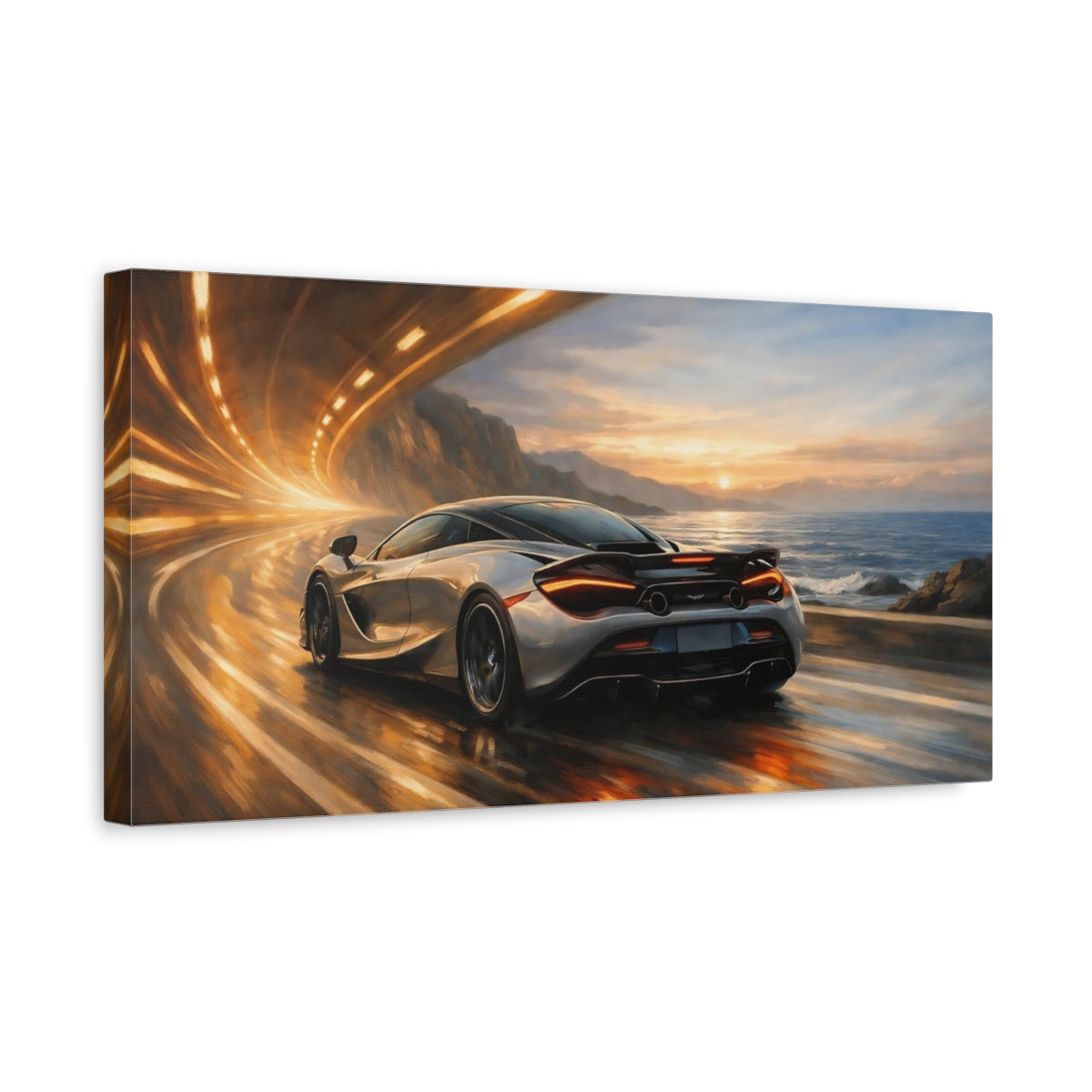 Side Mockup 3. Sports Sports Car Sports Car Sunset shown as stretched canvas wall art