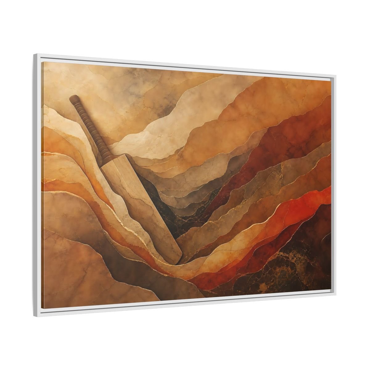 Sports Cricket Bat Brown And Orange Framed Canvas Print Wall Art – textured Game Room, Main - YesArtYes