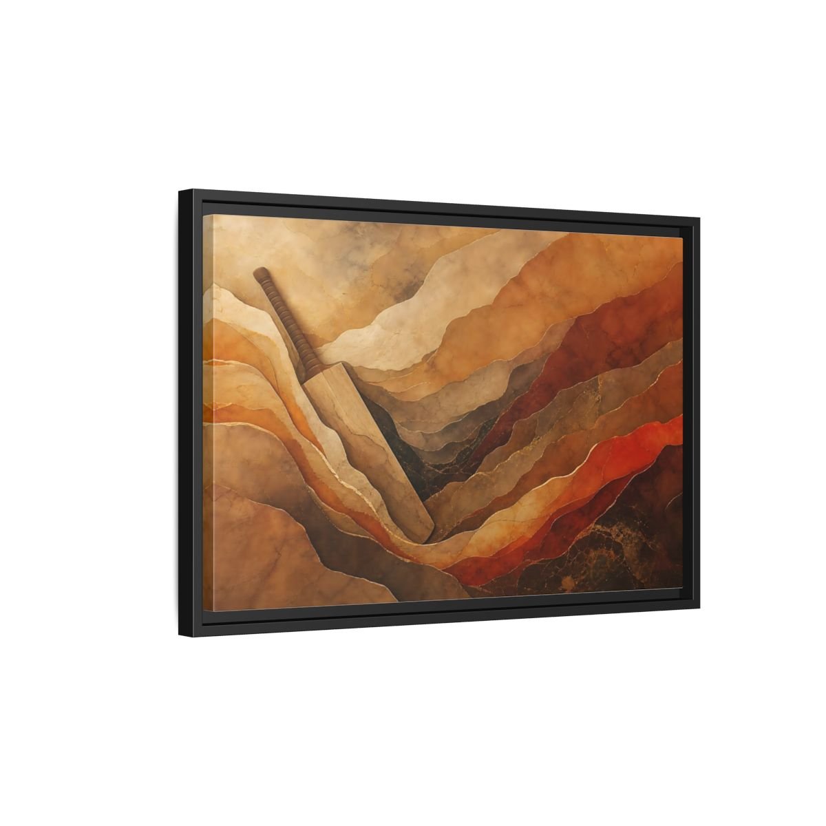 Sports Cricket Bat Brown And Orange Framed Canvas Print Wall Art – textured Game Room, Main - YesArtYes