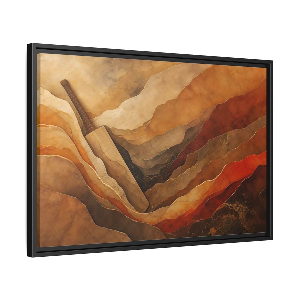 Sports Cricket Bat Brown And Orange Framed Canvas Print Wall Art – textured Game Room, Main - YesArtYes