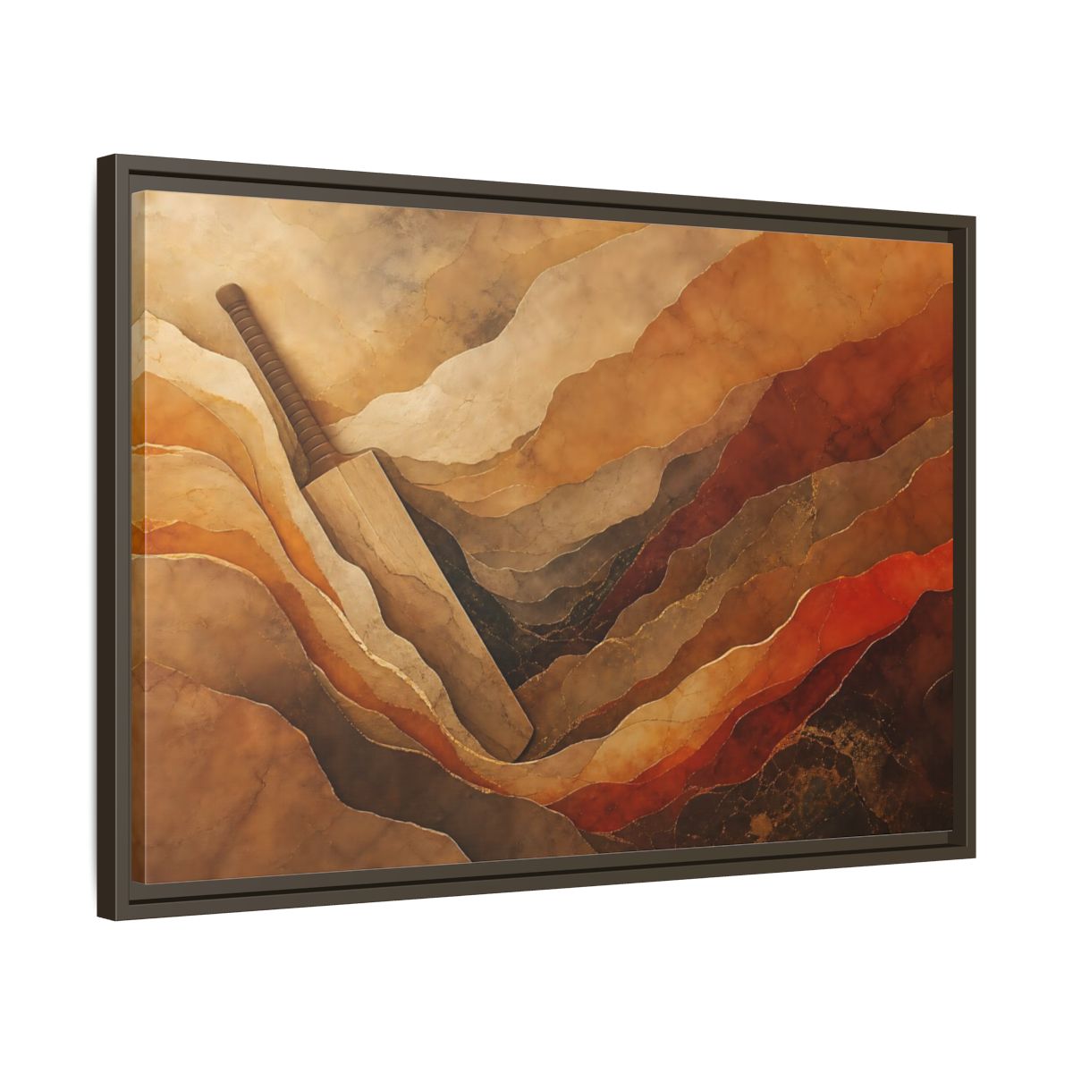Sports Cricket Bat Brown And Orange Framed Canvas Print Wall Art – textured Game Room, Main - YesArtYes