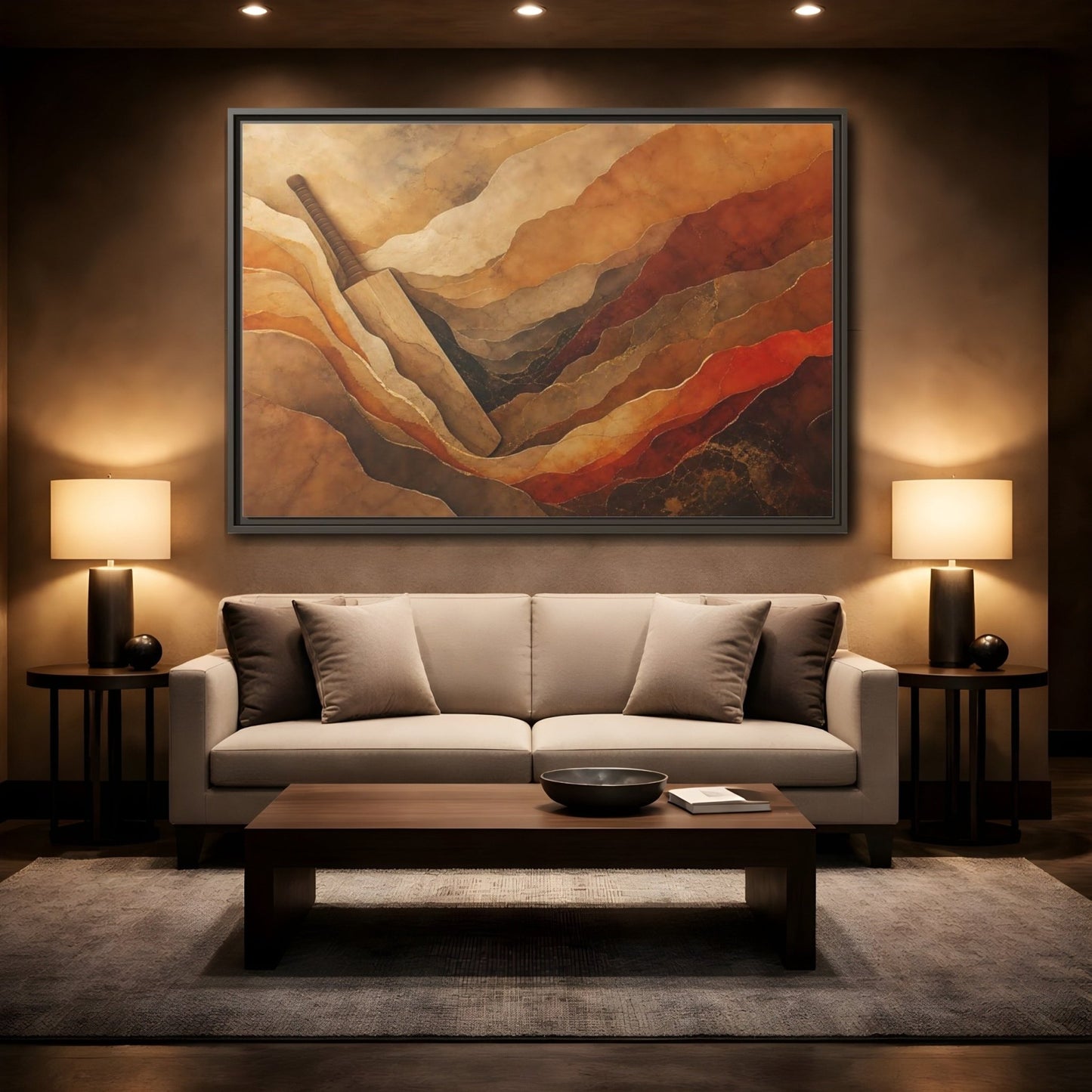 Sports Cricket Bat Brown And Orange Framed Canvas Print Wall Art – textured Game Room, Main - YesArtYes