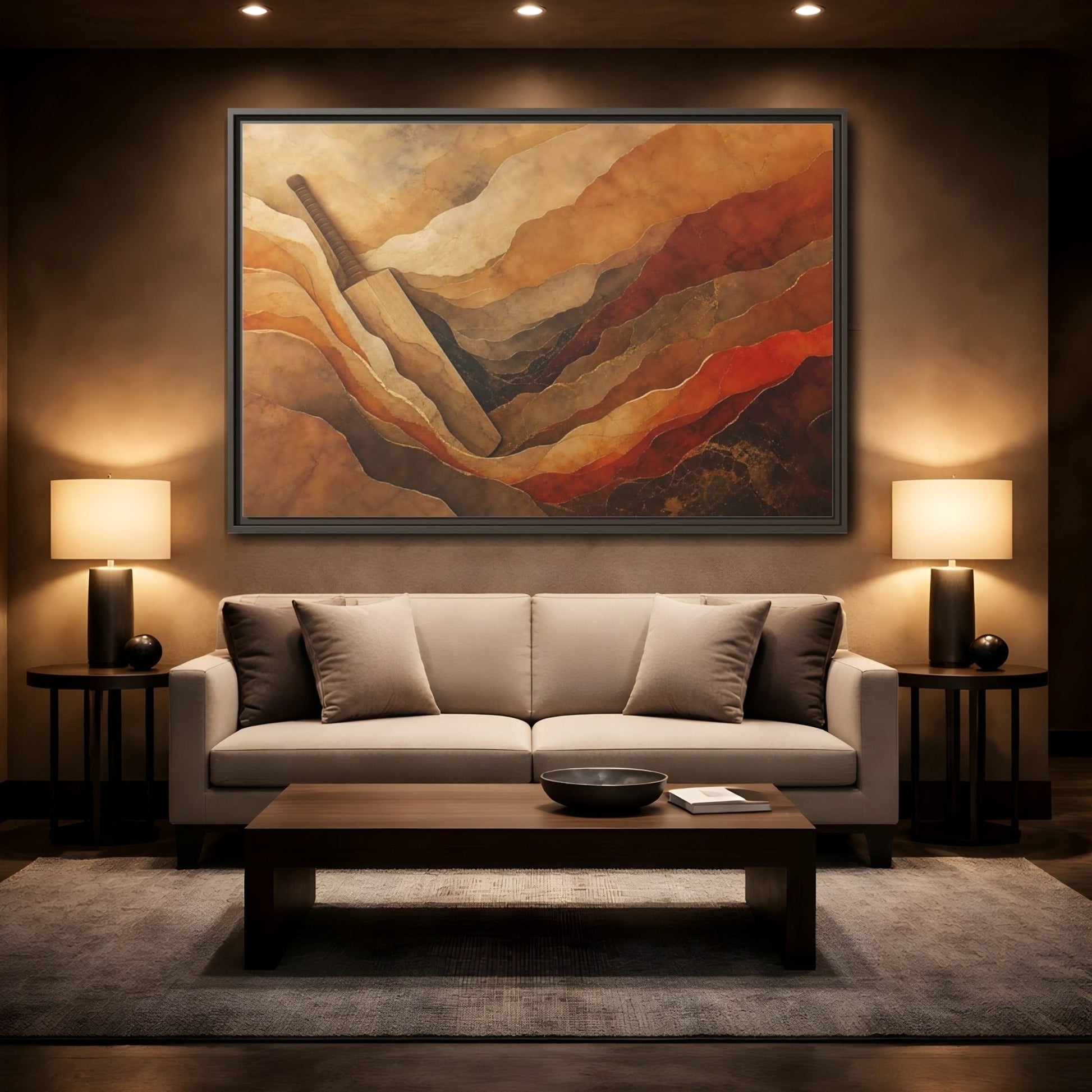 Sports Cricket Bat Brown And Orange Framed Canvas Print Wall Art – textured Game Room, Main - YesArtYes