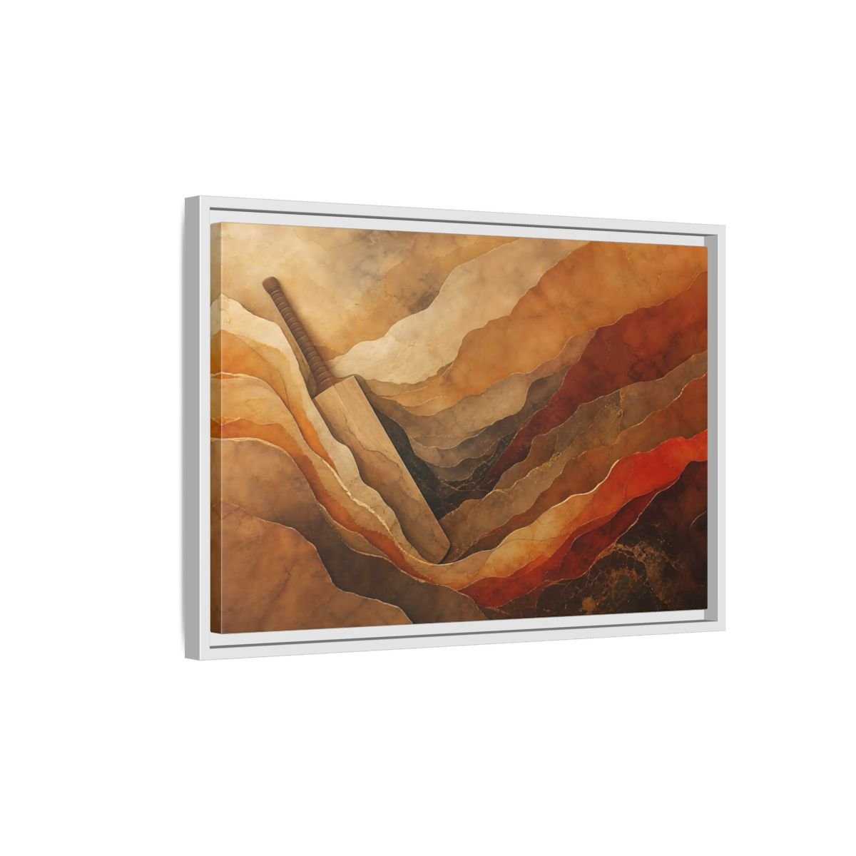 Sports Cricket Bat Brown And Orange Framed Canvas Print Wall Art – textured Game Room, Main - YesArtYes